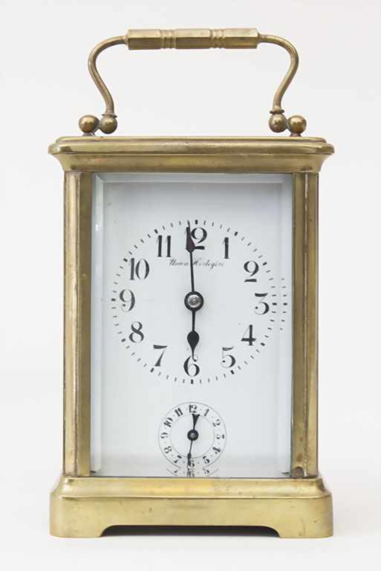 Reiseuhr mit Wecker / A travellers alarm clock, Union Horlogère um 1900Gehäuse: Rundum verglastes