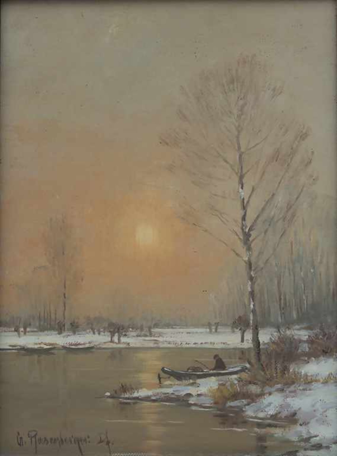 Gernot Rasenberger (*1943), 'Winterliche Flusslandschaft' / 'A winterly riverscape'Technik: Öl auf