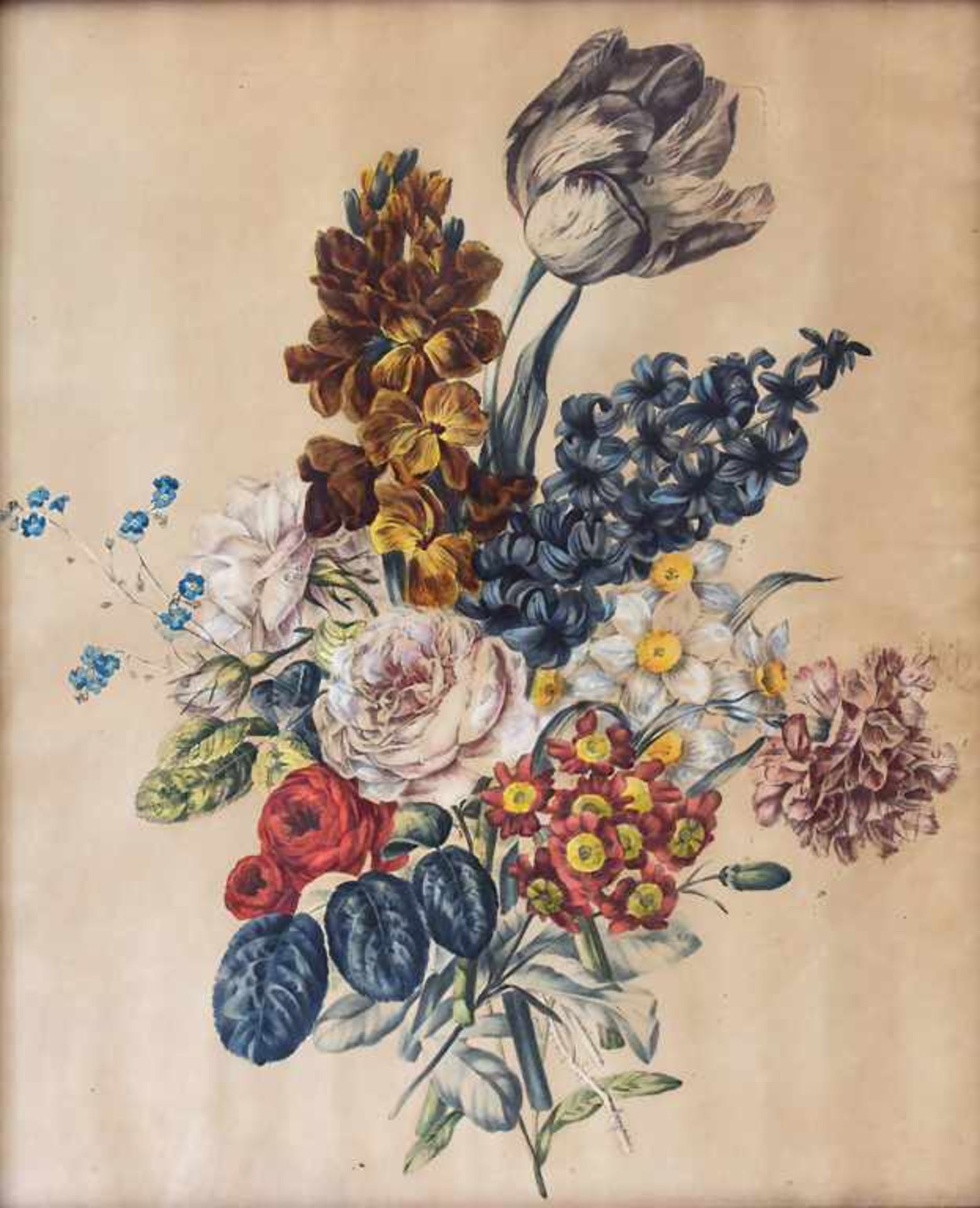 Künstler des 18. Jh., 'Blumenbouqet' / 'A flower bouquet'Technik: Mezzotintoradierung, aquarelliert,