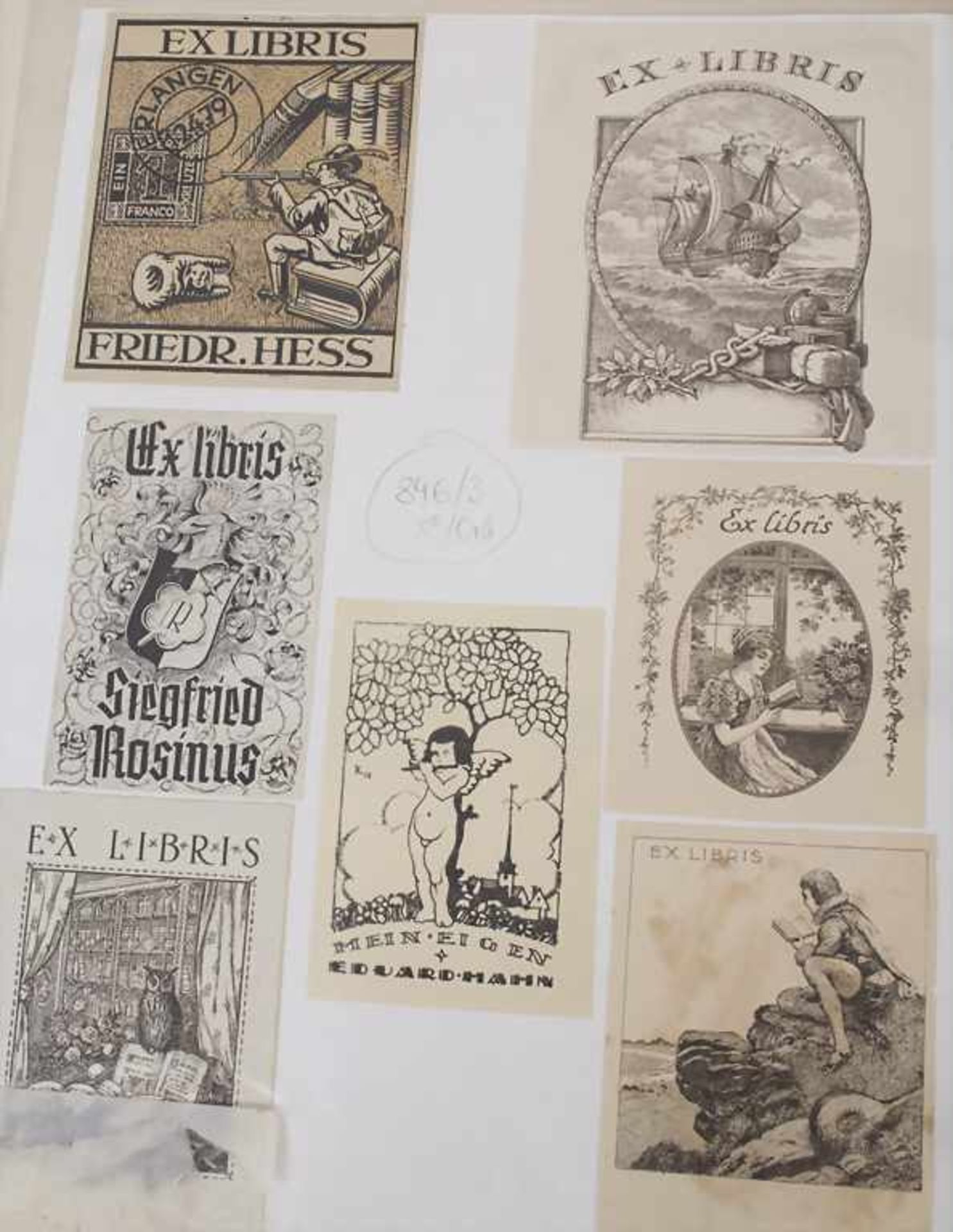 Exlibris-Sammlung / An Exlibris collection, um 1900Ordner mit ca. 140 Exlibris um die - Image 3 of 7