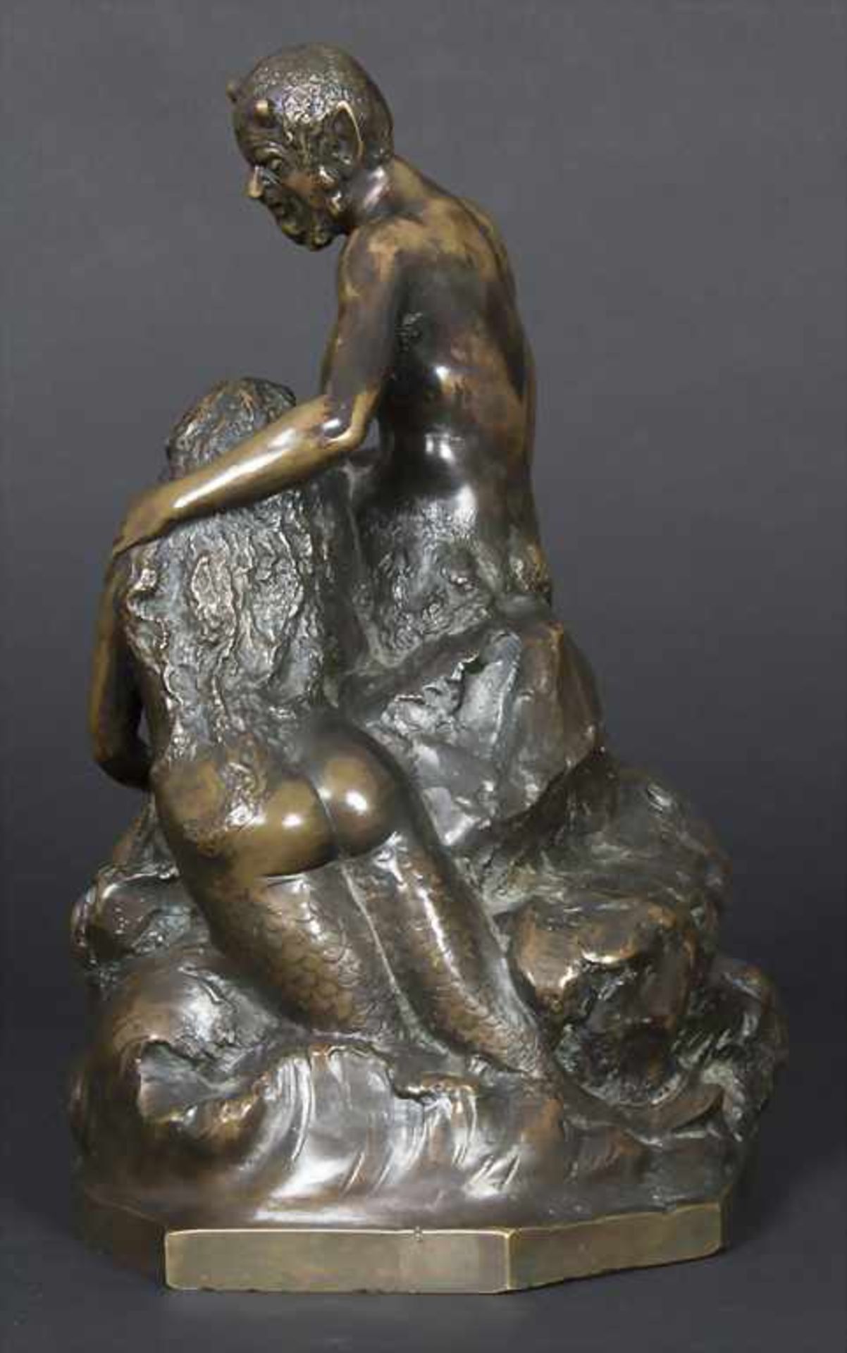 J. Lambert, um 1900, Jugendstil-Skulptur, Faun mit Meerjungfrau auf FelsMaterial/Technik: Bronze, - Image 2 of 7