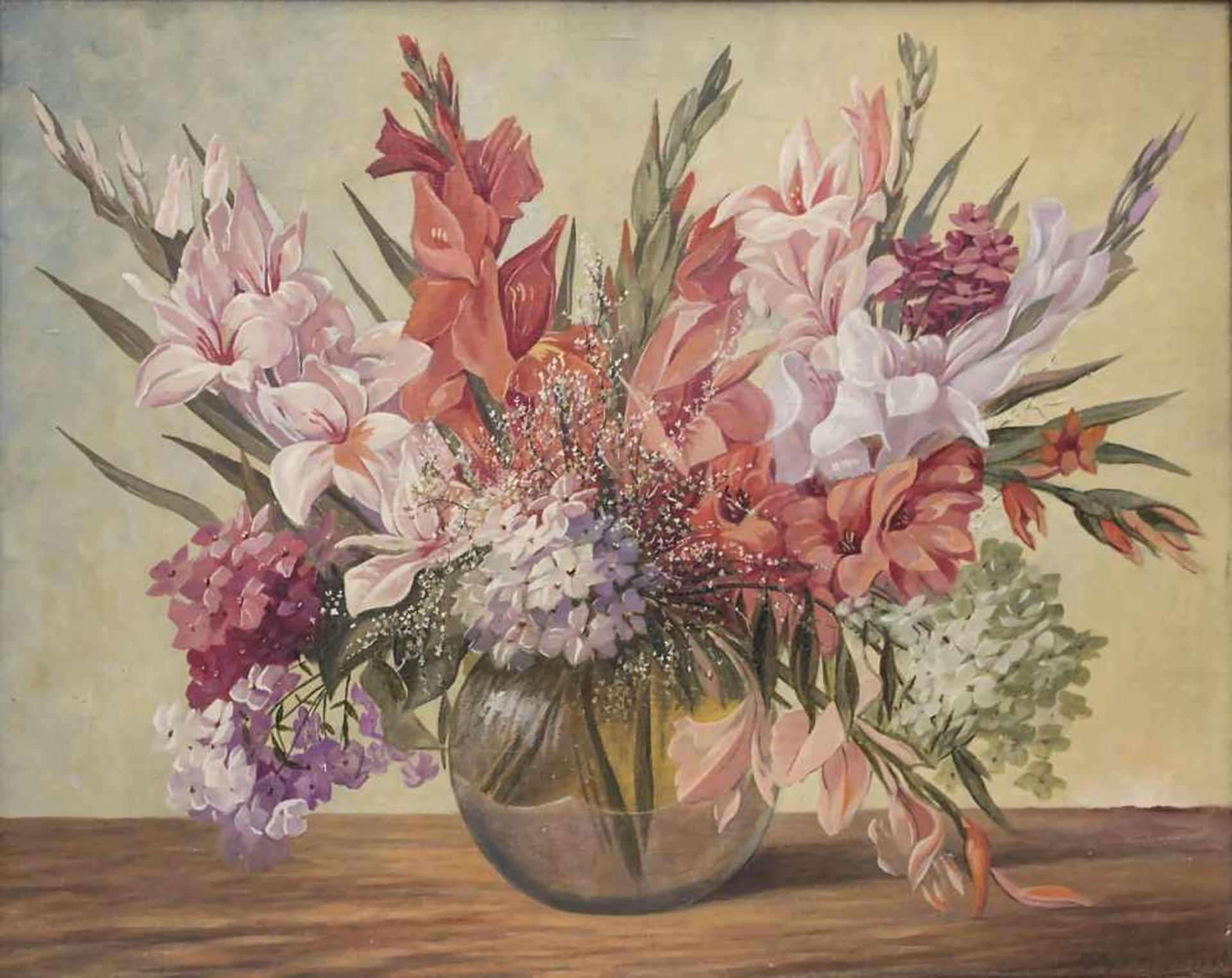 S.V. Wunram (tätig um 1941), 'Blumenstrauß in Glasvase' / 'A flower bouquet in a glass vase'Technik: