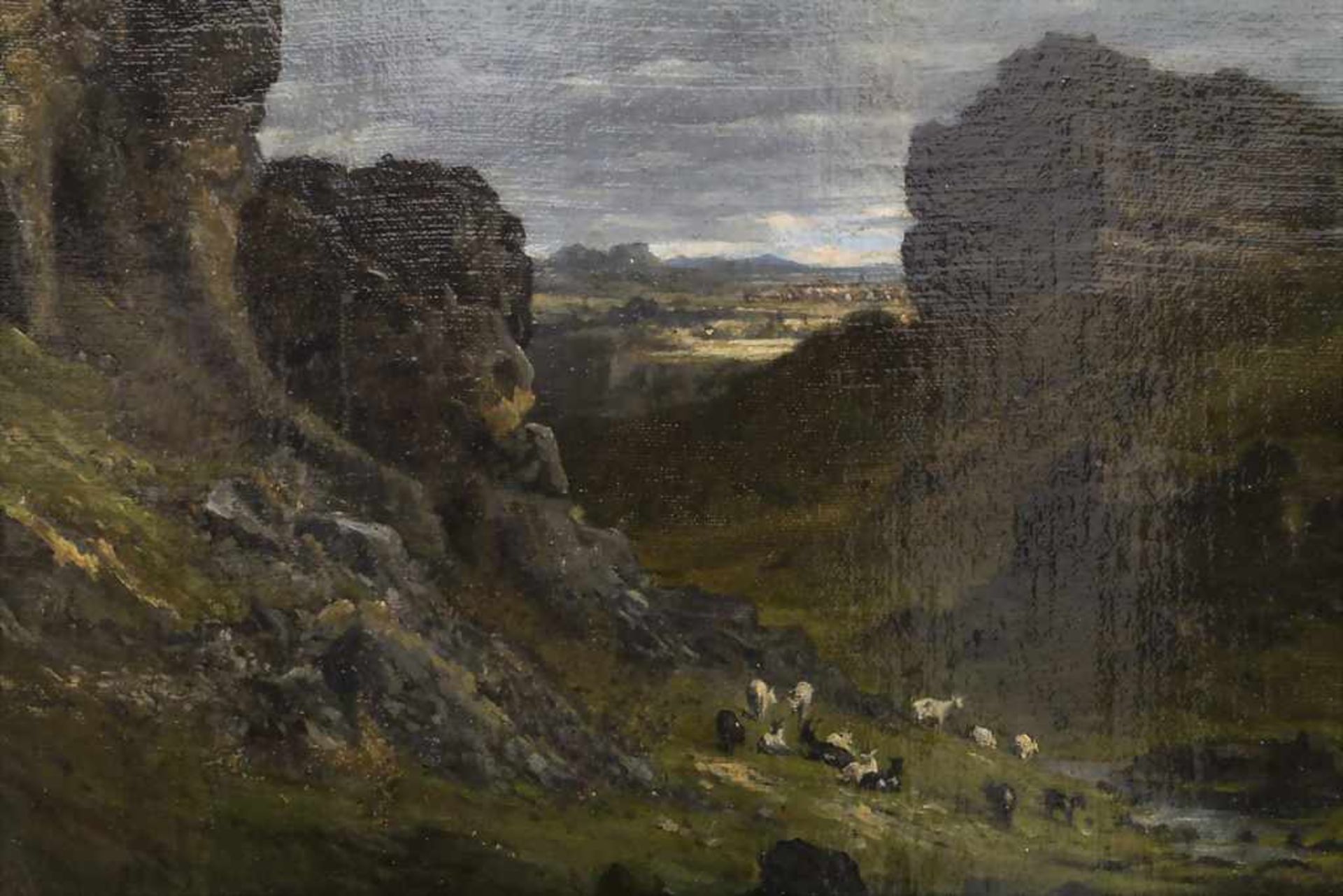 Hans Thoma (1839-1924), 'Felsenlandschaft mit Ziegenherde' / 'A rocky landscape with goats' - Image 4 of 6