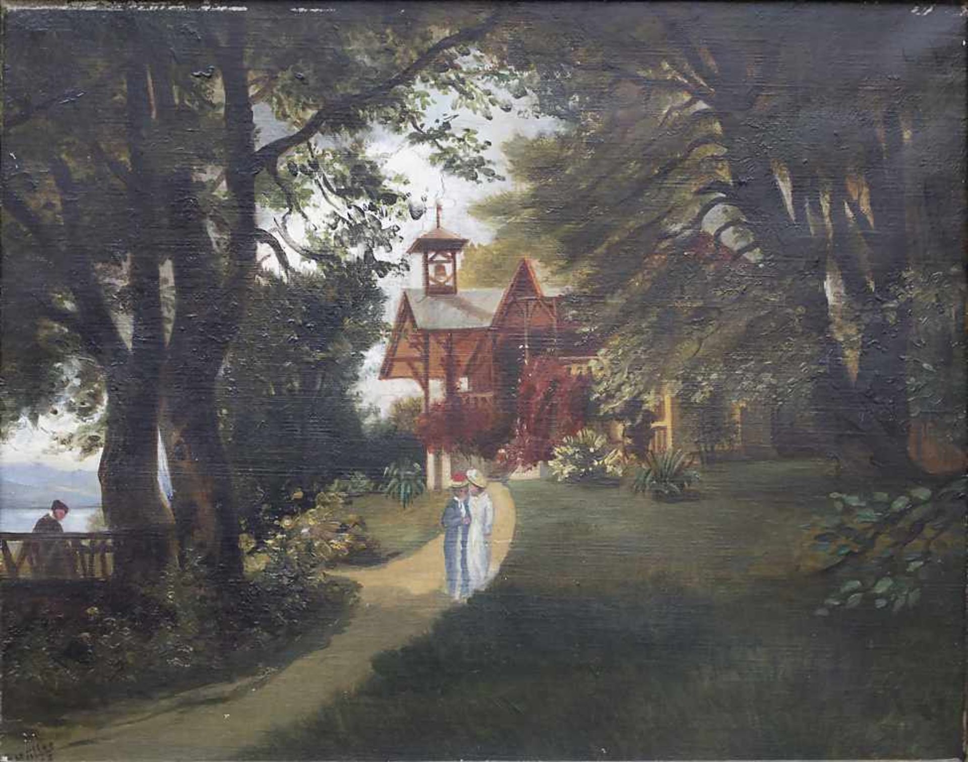 T. Müller (tätig um 1886), 'Flanierende Damen in Parklandschaft' / 'Strolling ladies in park