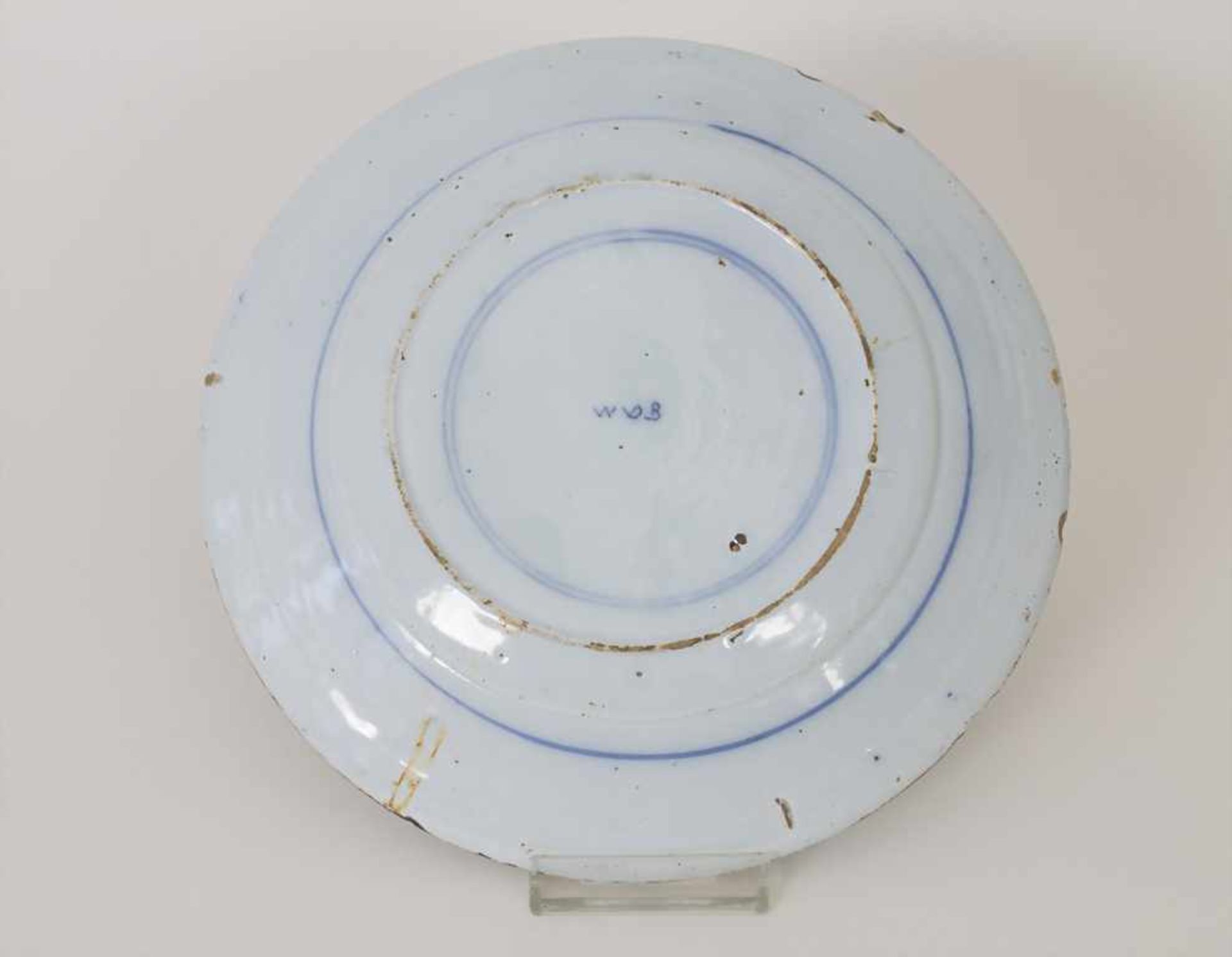Fayenceteller / A faience plate, Hanau, 18. Jh.Material: Fayence, Chinoiserie unterglasurblau,Marke: - Bild 3 aus 4
