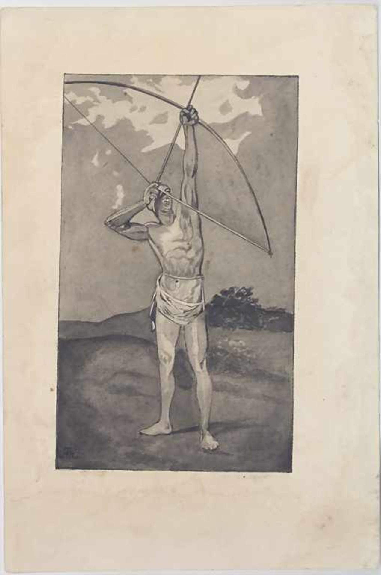Hans Thoma (1839-1924), 'Der Bogenschütze' / 'The archer'Technik: Aquarell / Tusche auf Papier, - Image 2 of 4