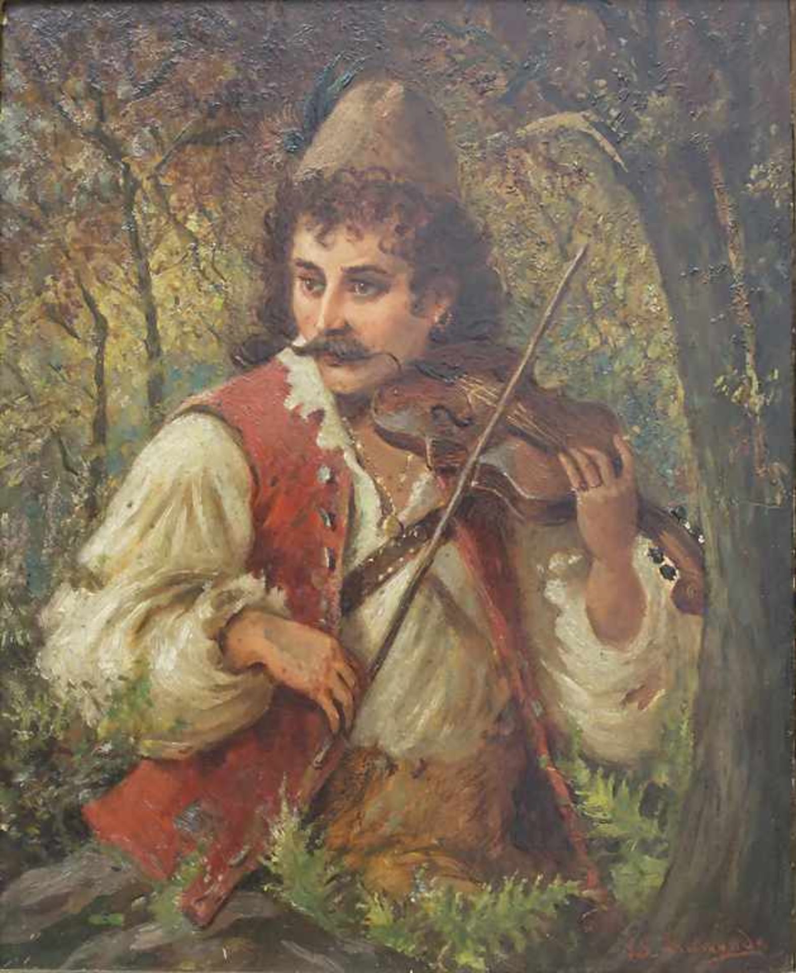 Julius Simmonds (1843-1924), 'Geiger' / 'A fiddler'Technik: Öl auf Platte, gerahmt, Signatur: