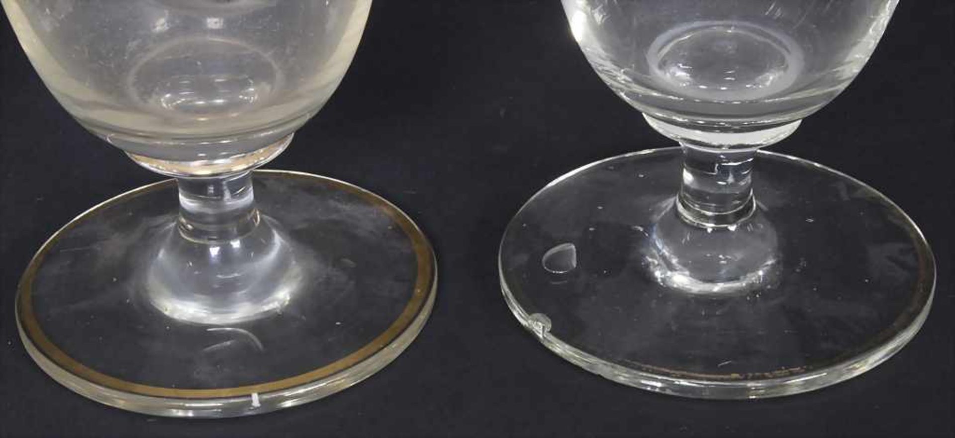Saftkrug und 6 Gläser mit Hirschmotiven / A decanter and 6 glasses with deer decor, um 1900Material: - Bild 6 aus 6