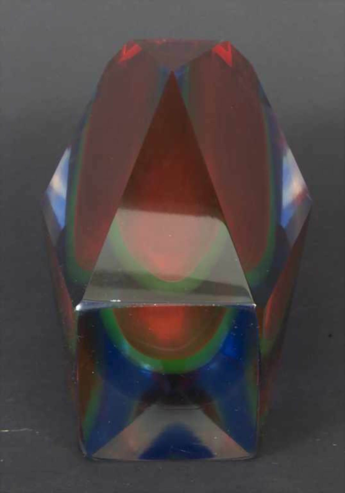 Vase, Murano, 1950er JahreMaterial: Klarglas mit Grün, Blau und Rot,Bezeichnung: Klebeetikett ' - Bild 3 aus 3