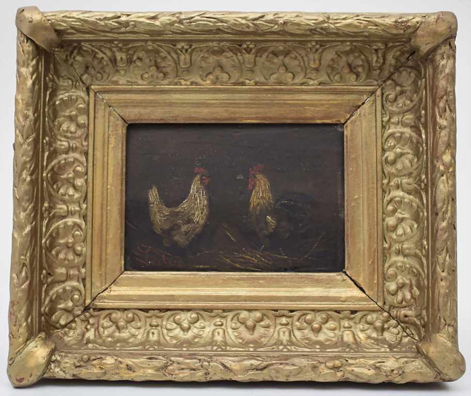 Künstler des 18./19. Jh., 'Hühnerpaar' / 'A chicken couple'Technik: Öl auf Holz, gerahmt, - Bild 2 aus 4