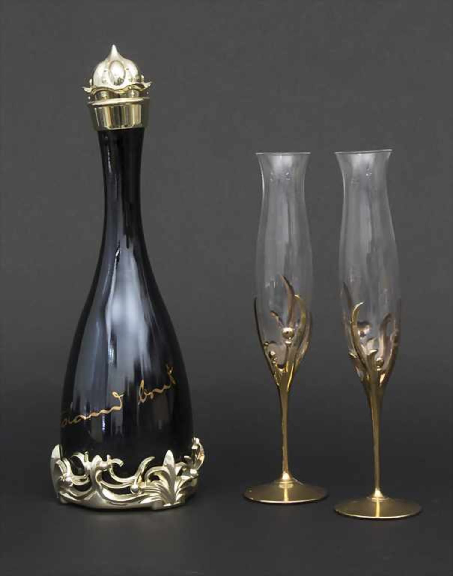 Sektflasche mit zwei Flöten / A champagne bottle with 2 glasses, Luigi Colani,