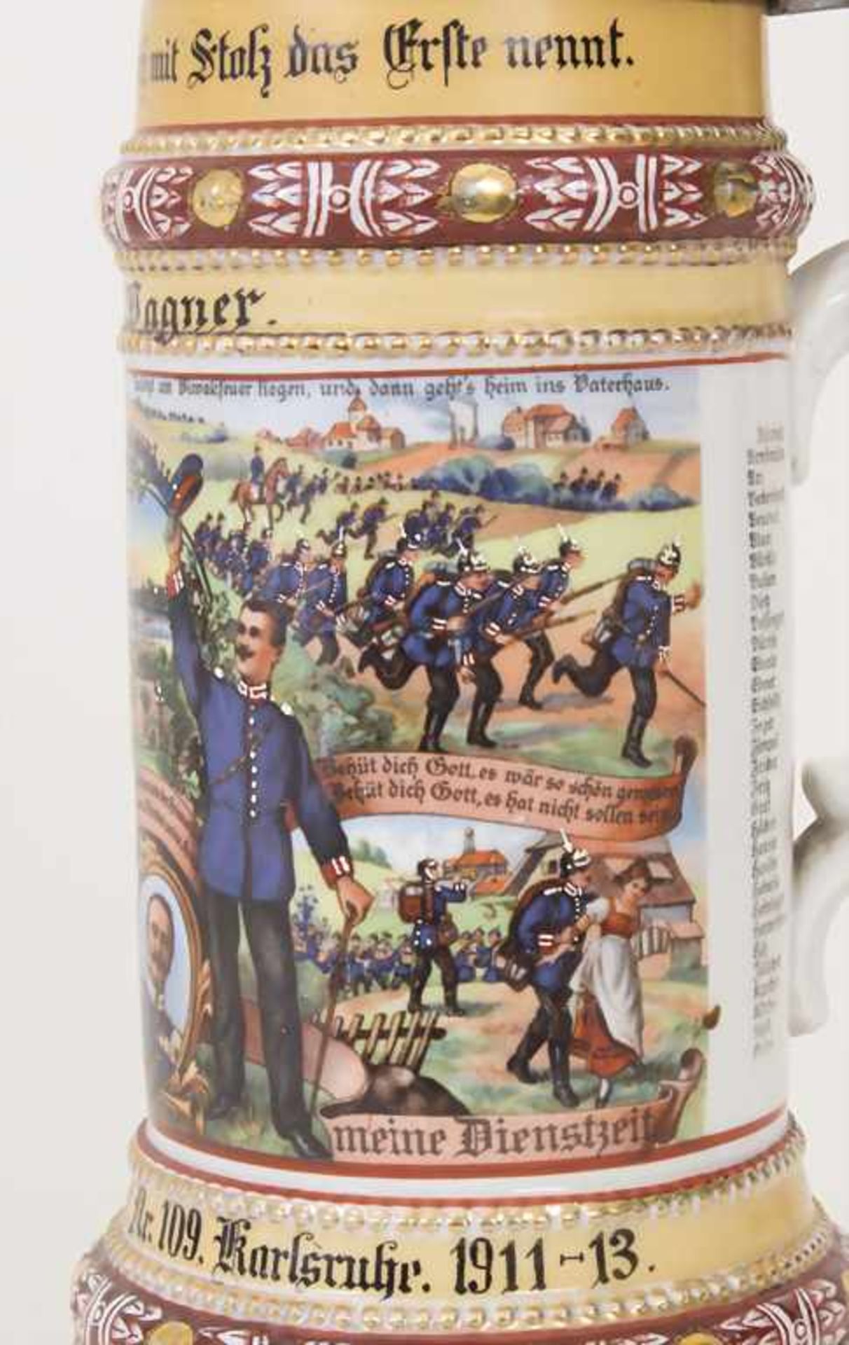 Reservistenkrug / A reservist beer mug, Karlsruhe, Baden, 1913Einheit: '9. Comp. 1. Bad. Leib - Image 6 of 11