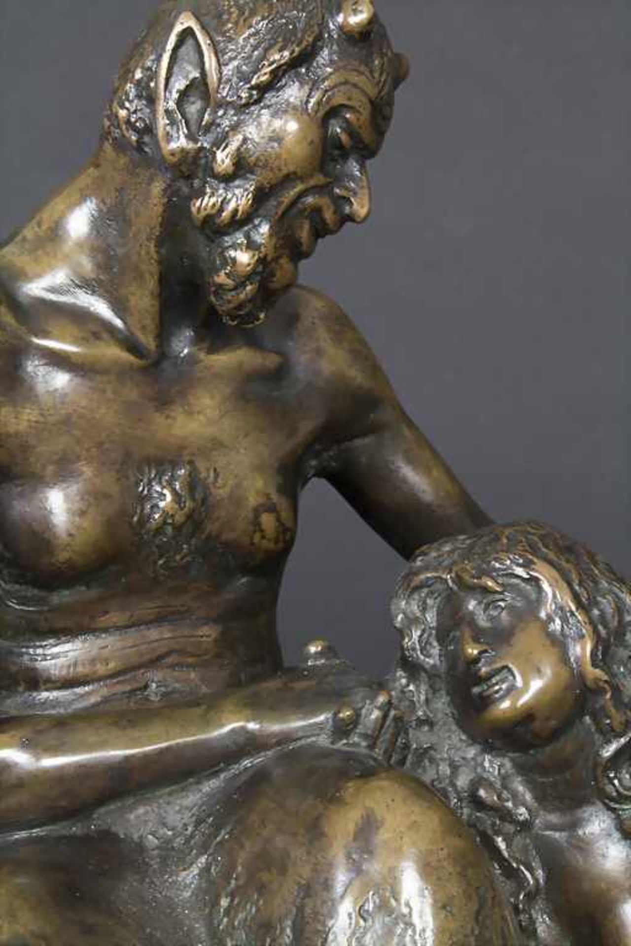 J. Lambert, um 1900, Jugendstil-Skulptur, Faun mit Meerjungfrau auf FelsMaterial/Technik: Bronze, - Image 7 of 7