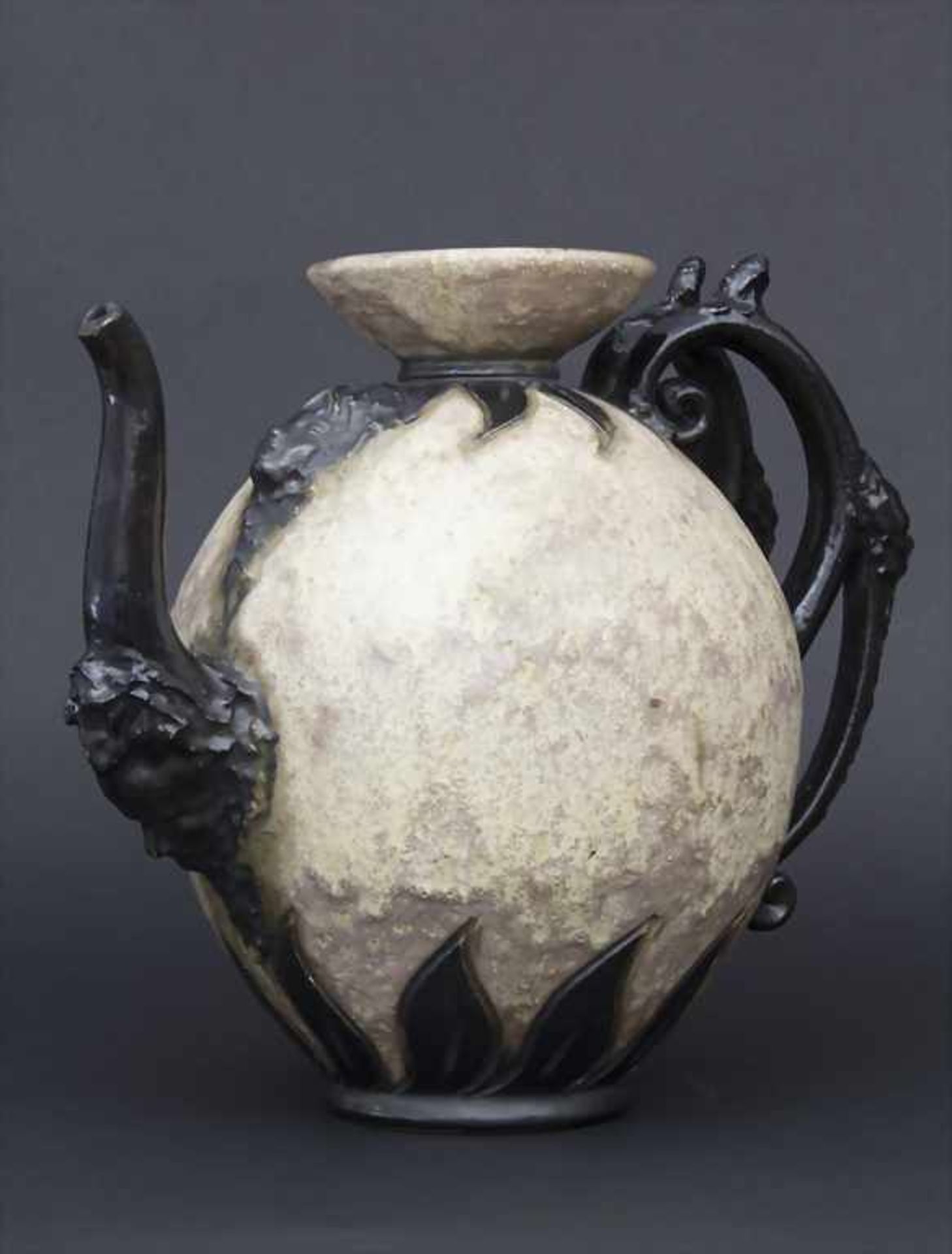 Jugendstil Steingut Kanne / An Art Nouveau stoneware jug, S. Hublet, um 1900Material: Steingut,
