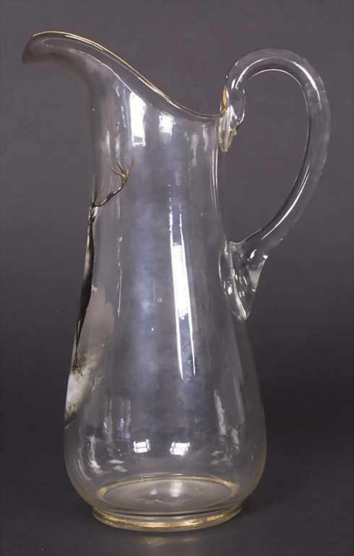 Saftkrug und 6 Gläser mit Hirschmotiven / A decanter and 6 glasses with deer decor, um 1900Material: - Bild 4 aus 6