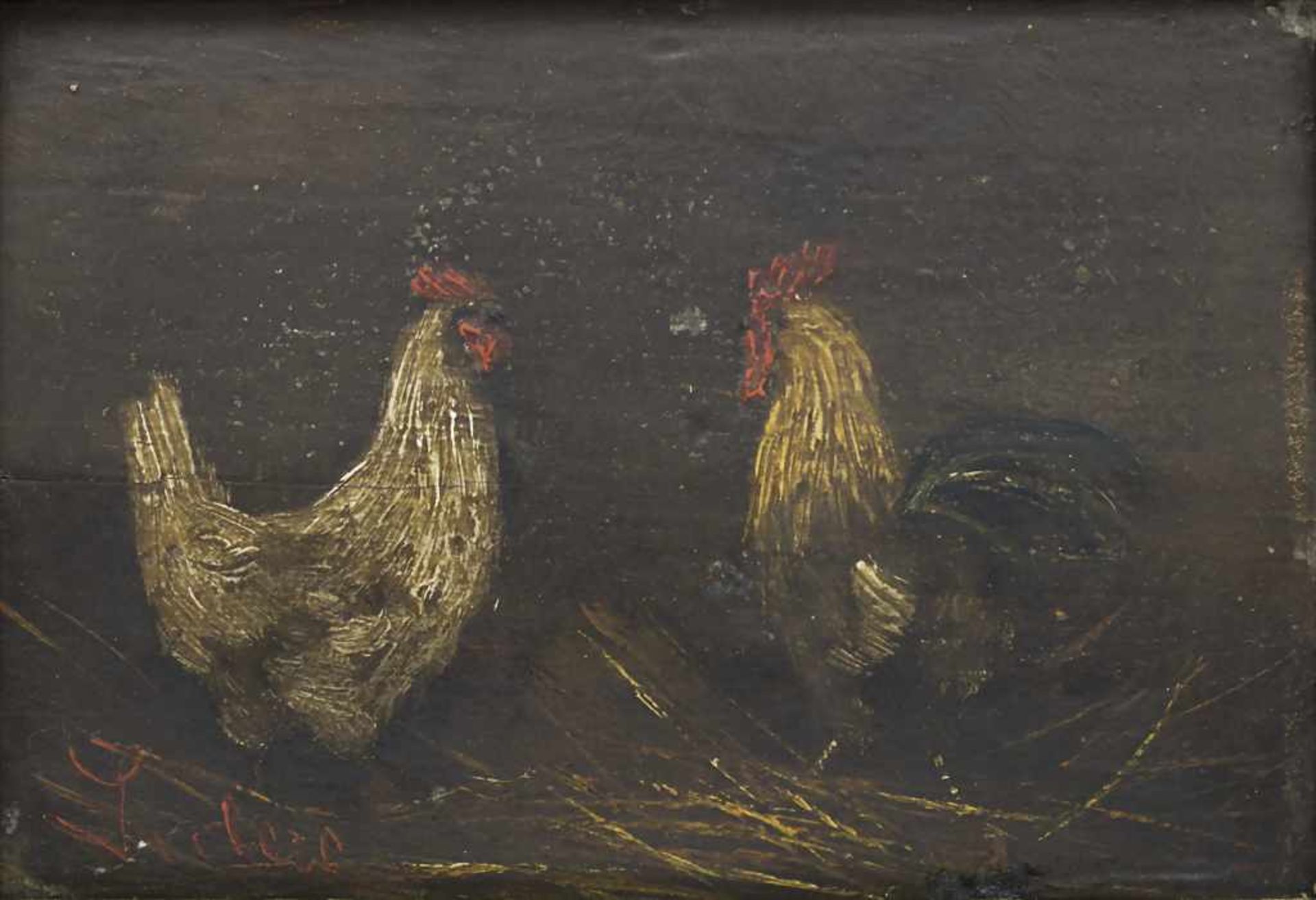 Künstler des 18./19. Jh., 'Hühnerpaar' / 'A chicken couple'Technik: Öl auf Holz, gerahmt,