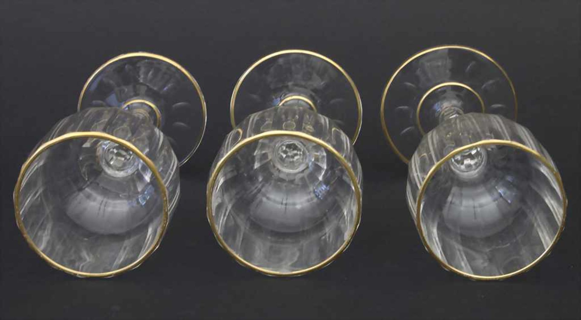 3 Sherrygläser / 3 glasses, J. & L. Lobmeyr, Wien, um 1880Material: farbloses Glas mit Goldrand, - Bild 3 aus 4