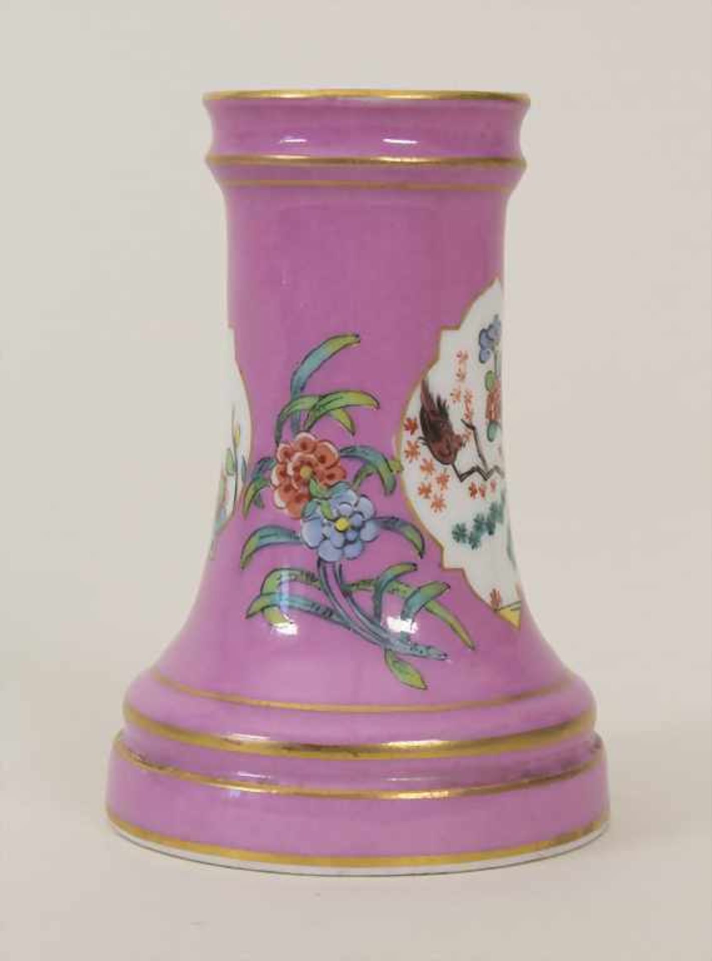 Kerzenleuchter mit Felsen- und Blumenmalerei / A candlestick with flowers and birds, Meissen, um - Bild 4 aus 6