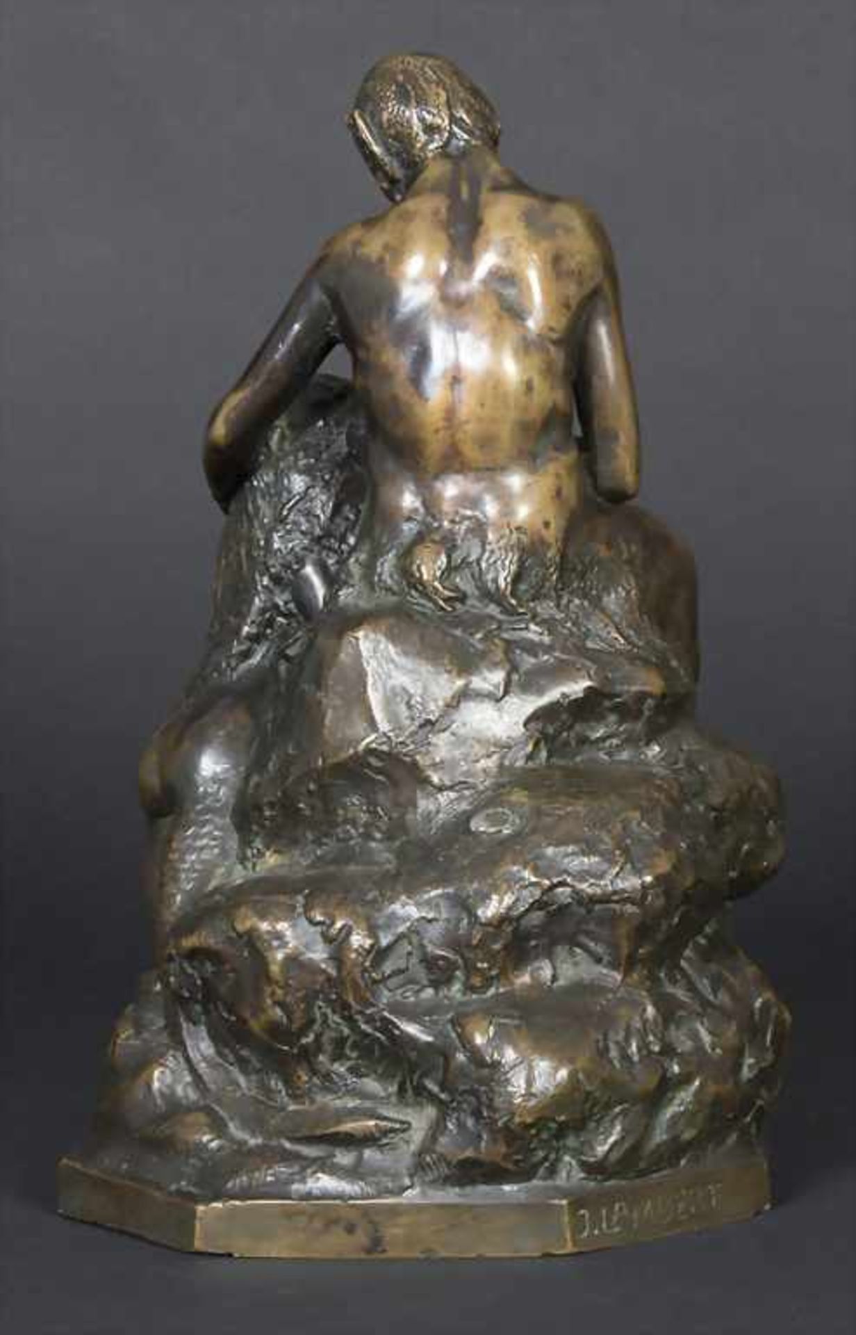 J. Lambert, um 1900, Jugendstil-Skulptur, Faun mit Meerjungfrau auf FelsMaterial/Technik: Bronze, - Image 3 of 7