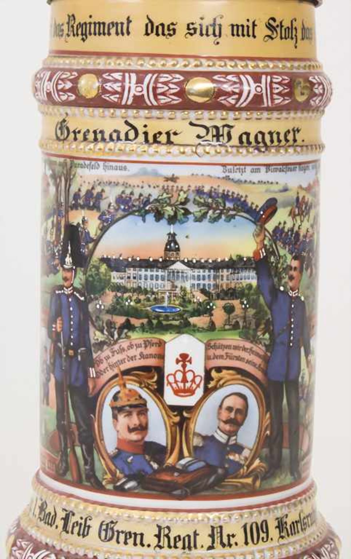 Reservistenkrug / A reservist beer mug, Karlsruhe, Baden, 1913Einheit: '9. Comp. 1. Bad. Leib - Image 4 of 11