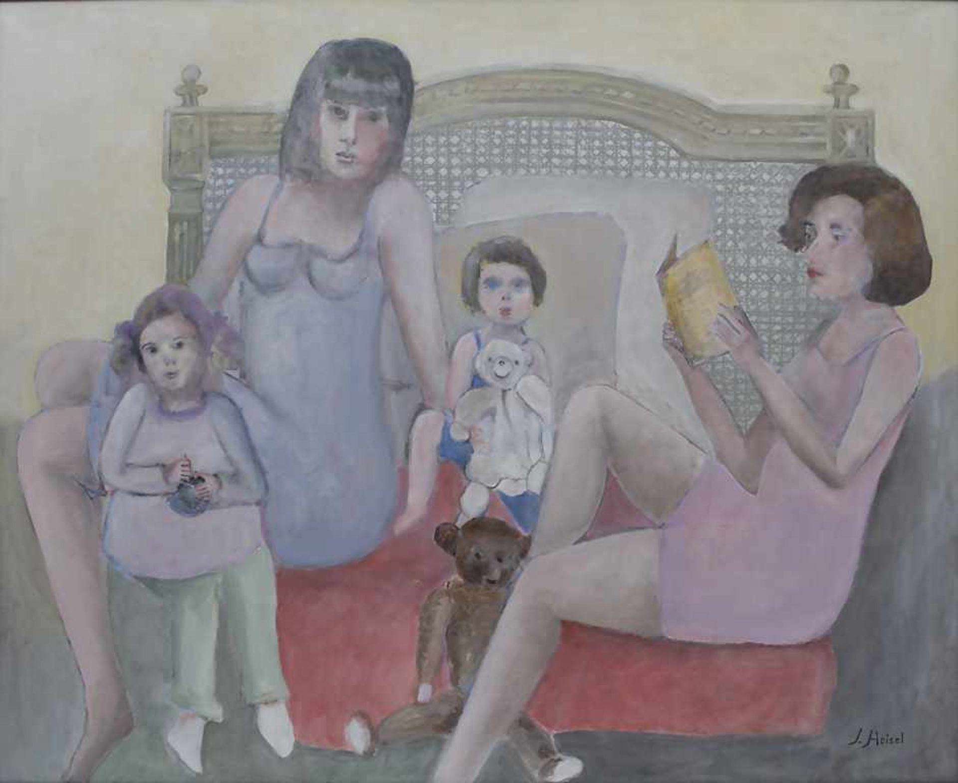 Janne Heisel (1945), 'Familienidylle' / 'A family idyll'Technik: Öl auf Leinwand, gerahmt, Signatur: