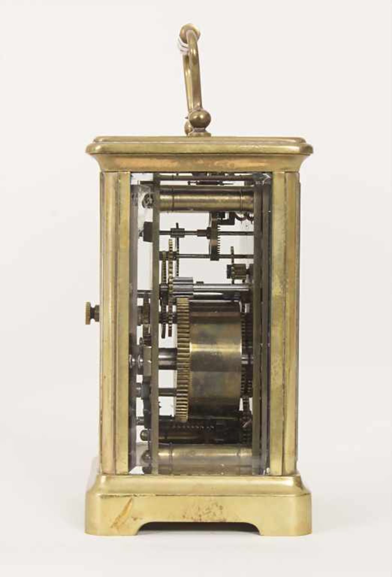 Reiseuhr mit Wecker / A travellers alarm clock, Union Horlogère um 1900Gehäuse: Rundum verglastes - Image 5 of 7