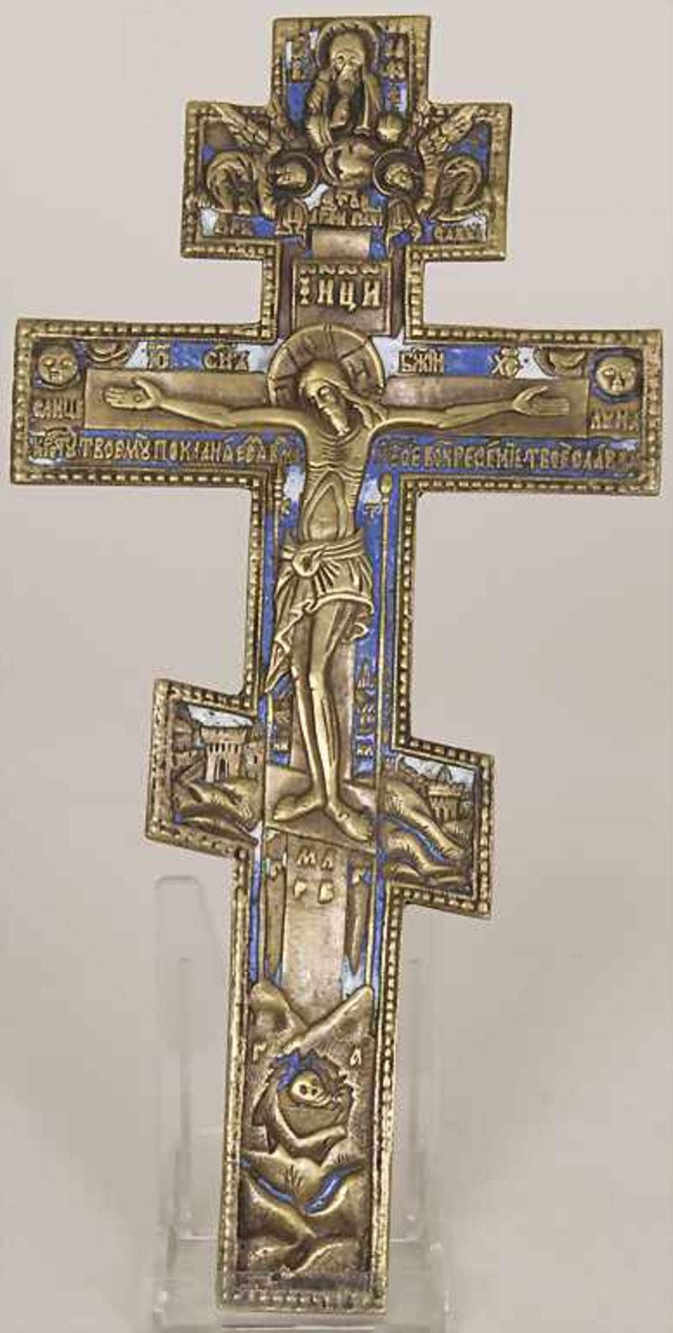 Segenkreuz / A cross, Russland, 19. Jh.Material/Technik: Messingbronze, Schauseite partiell mit