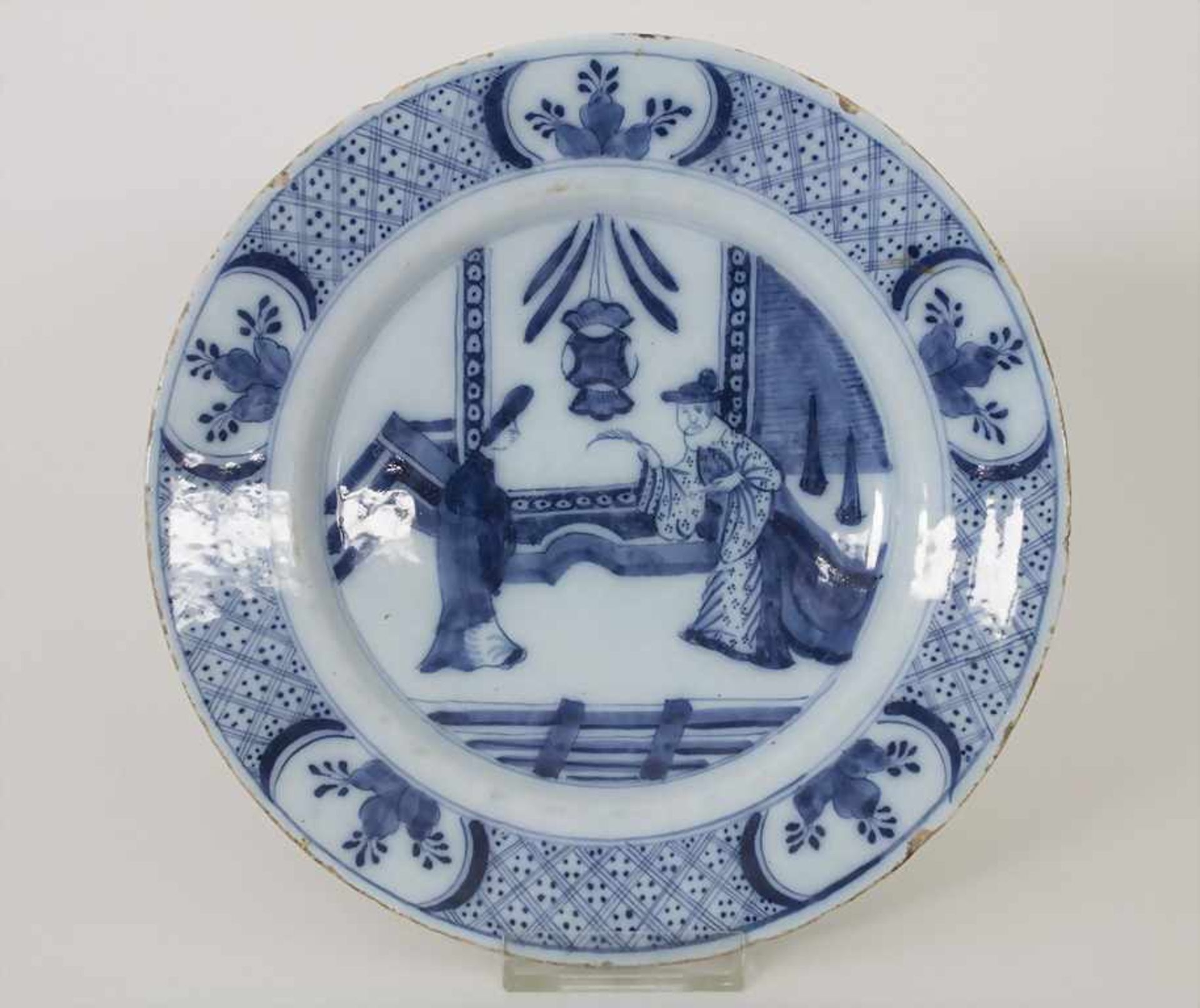 Fayenceteller / A faience plate, Hanau, 18. JhMaterial: Fayence, Chinoiserie unterglasurblau,