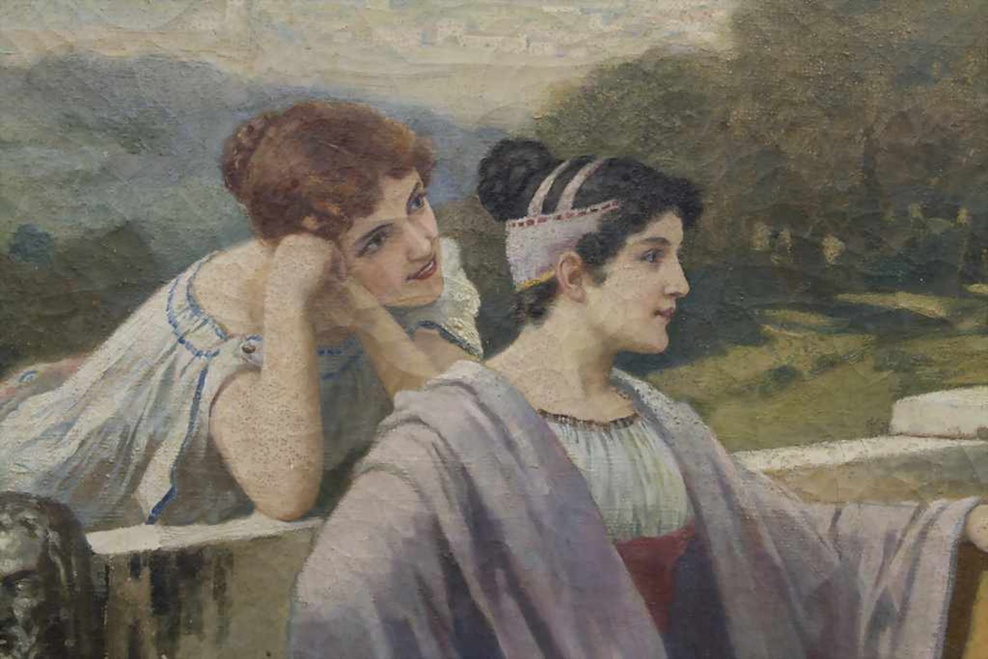 Emanuel Oberhauser (1854-1919), 'Hirte vor Damen in italienischer Landschaft' / 'A shepherd with - Image 5 of 7