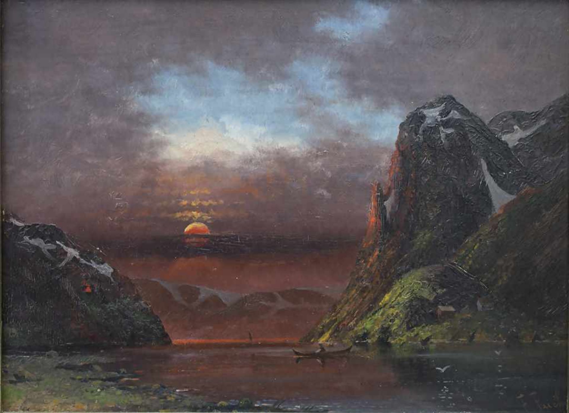 F. Fuchs (19./20. Jh.), 'Fjordlandschaft im Abendrot' / 'A fjord landscape at sunset'Technik: Öl auf