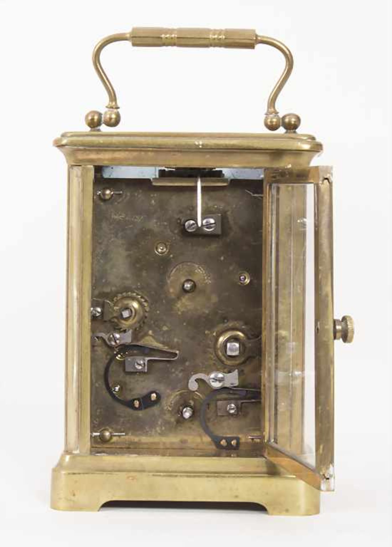 Reiseuhr mit Wecker / A travellers alarm clock, Union Horlogère um 1900Gehäuse: Rundum verglastes - Image 4 of 7