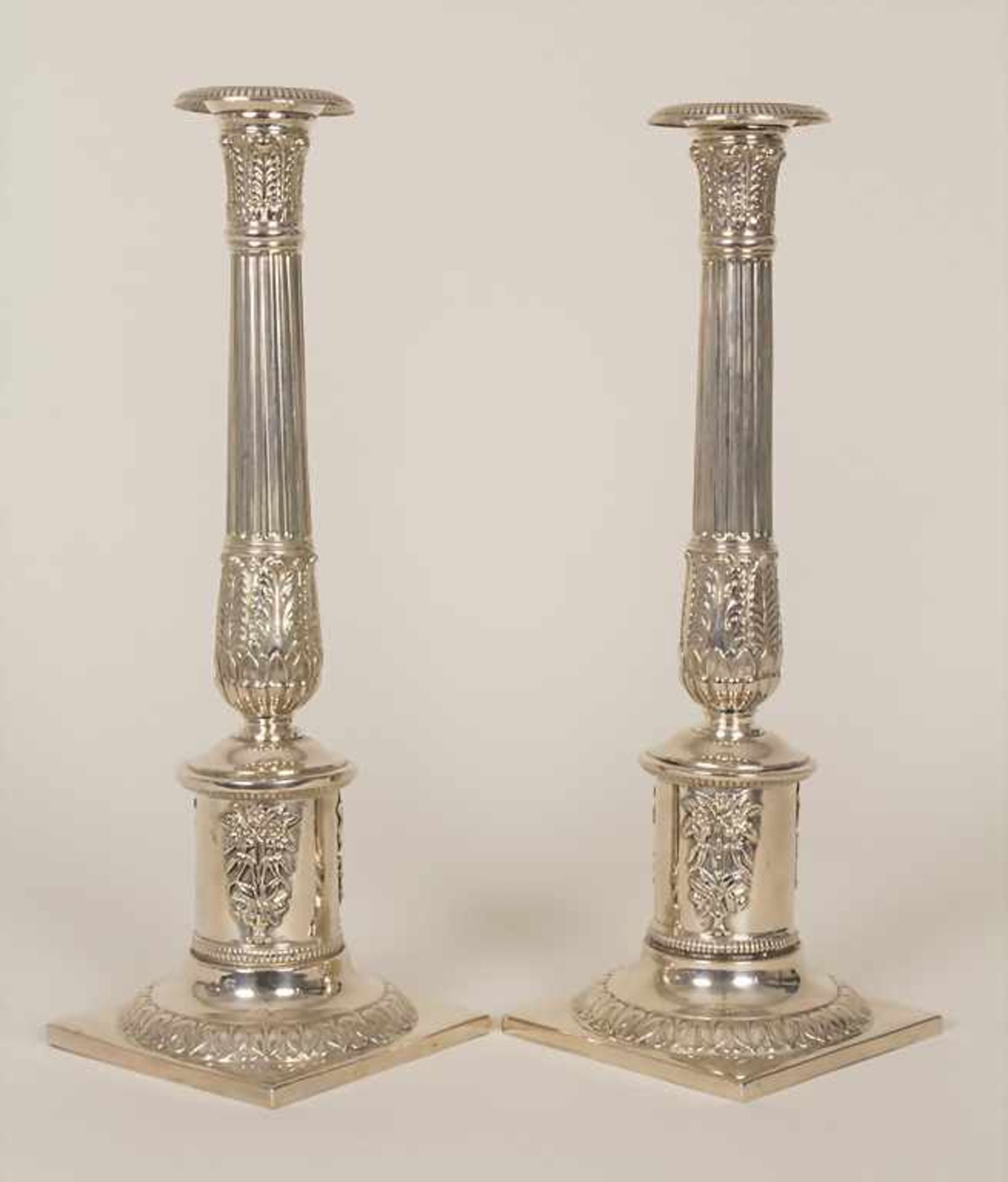 Paar Empire Kerzenleuchter / A pair of Empire silver candlesticks, Altenburg, um 1810Material: - Image 2 of 5