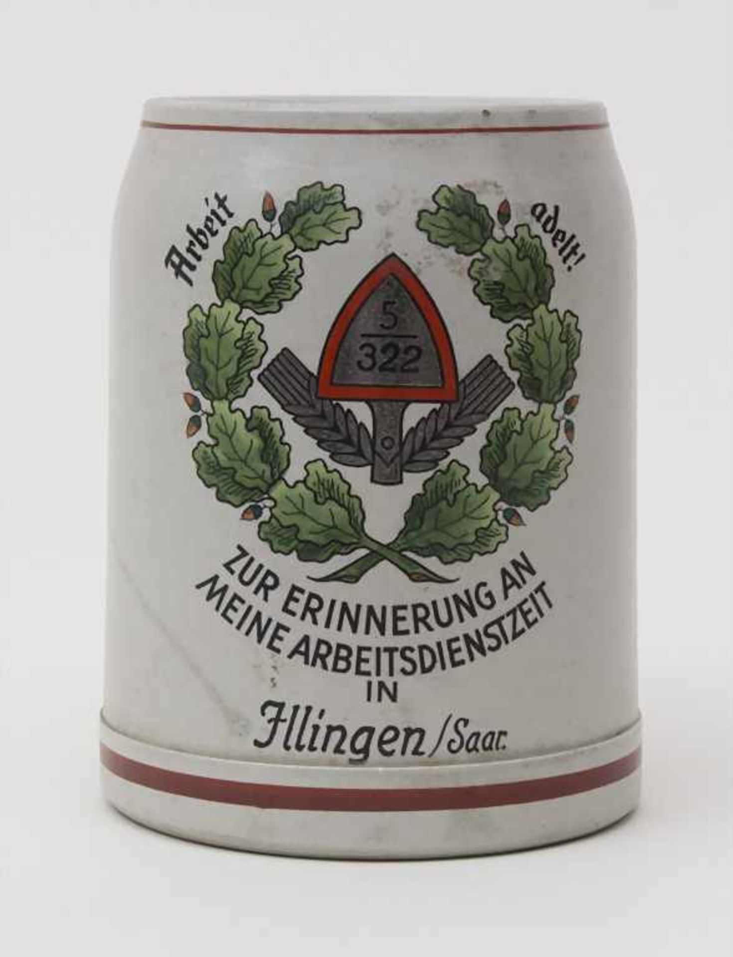 Arbeitsdienst-Bierkrug, 0,5 L, Drittes-Reich, Jllingen/Saar, 5/322Material: graues Steinzeug,