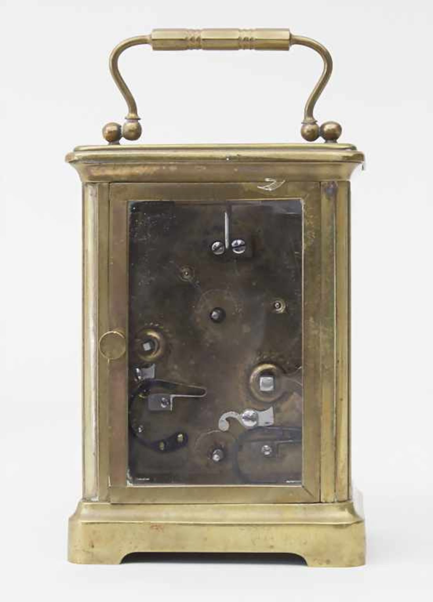 Reiseuhr mit Wecker / A travellers alarm clock, Union Horlogère um 1900Gehäuse: Rundum verglastes - Image 3 of 7