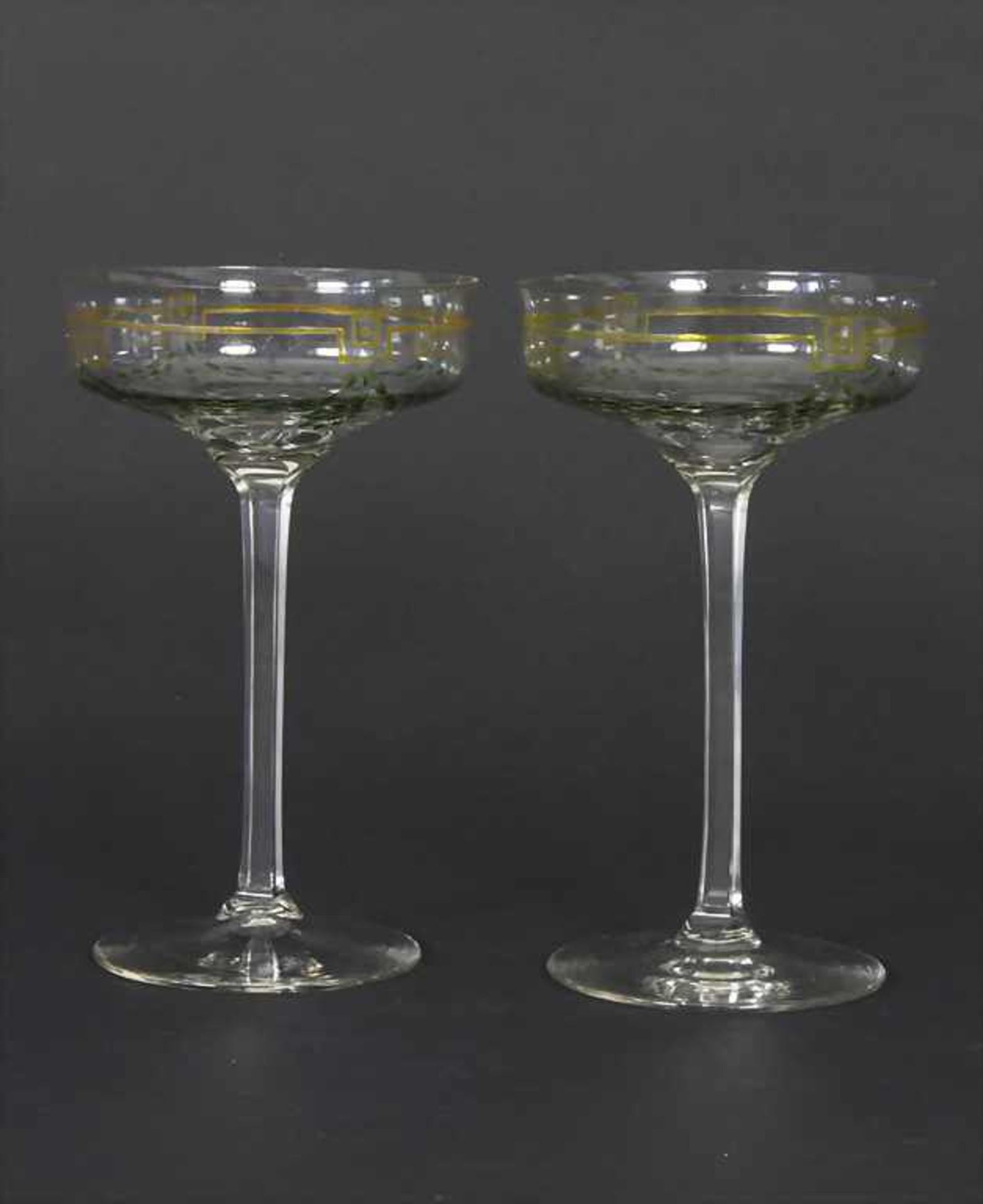 Paar Jugendstil Sekt-Stengelgläser / A pair of Art Nouveau champagne glasses, Theresienthal,