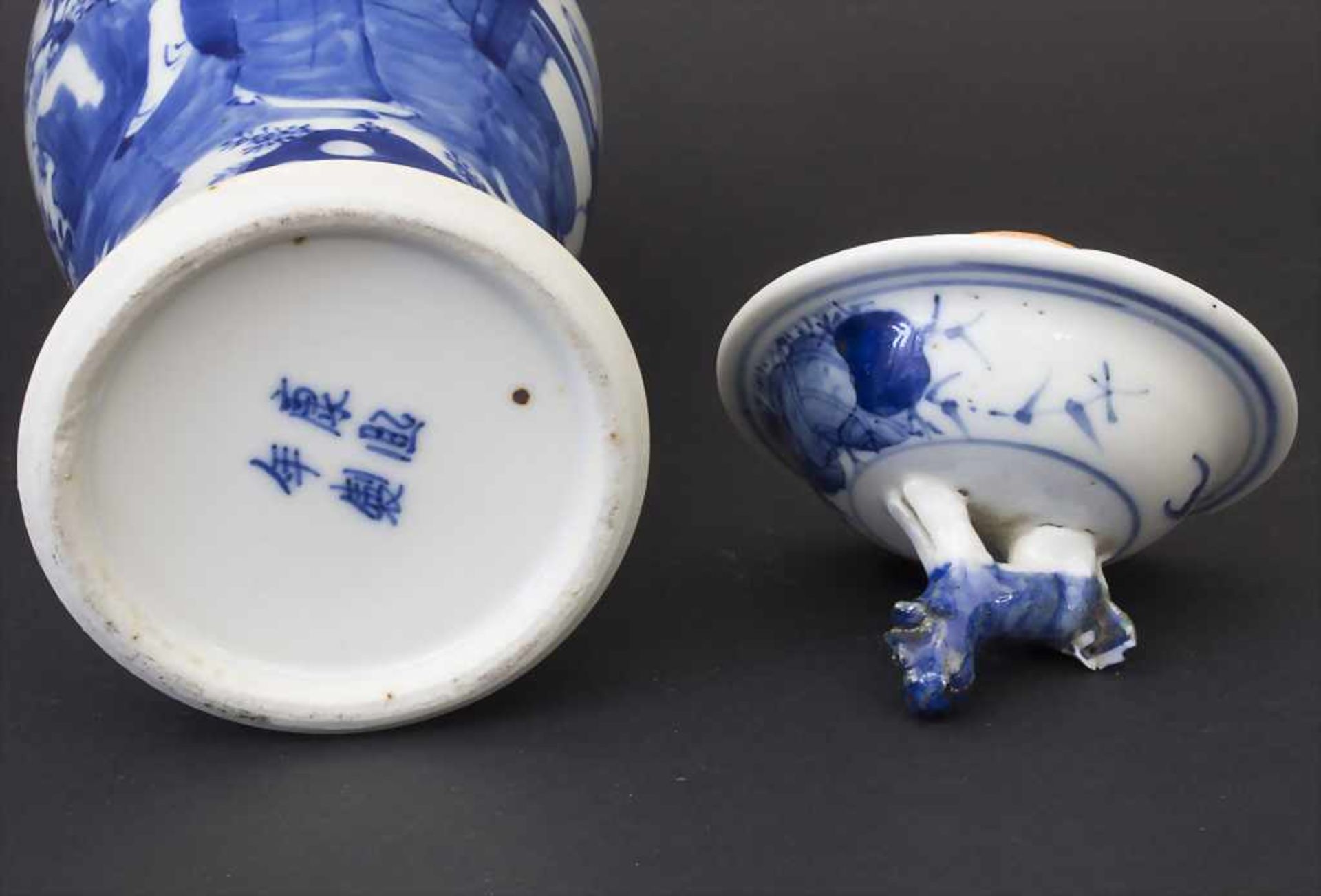 Deckelvase, Kangxi-Periode, ChinaMaterial: Porzellan, mit Blaumalerei,Marke: vier Felder Marke,Maße: - Bild 5 aus 8
