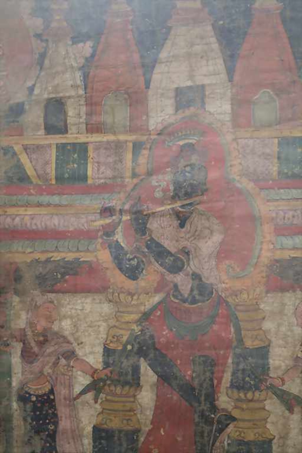 Thangka mit Figuren, Pagoden, Pflanzen und Tieren / A thangka, Tibet, 18./19. Jh.Technik: - Image 2 of 5