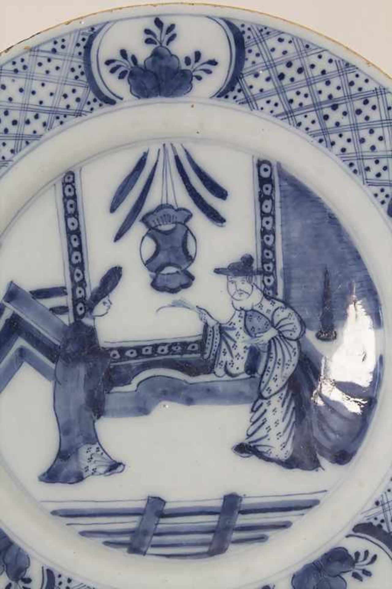 Fayenceteller / A faience plate, Hanau, 18. Jh.Material: Fayence, Chinoiserie unterglasurblau,Marke: - Bild 2 aus 4