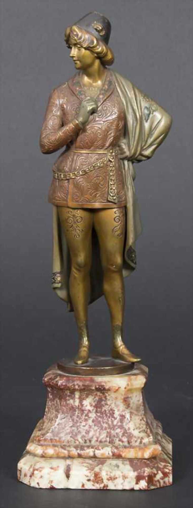 Jugendstil Skulptur, Adliger-Jüngling, Keck Hans (1875-1941)Material: Bronze, polychrom patiniert,