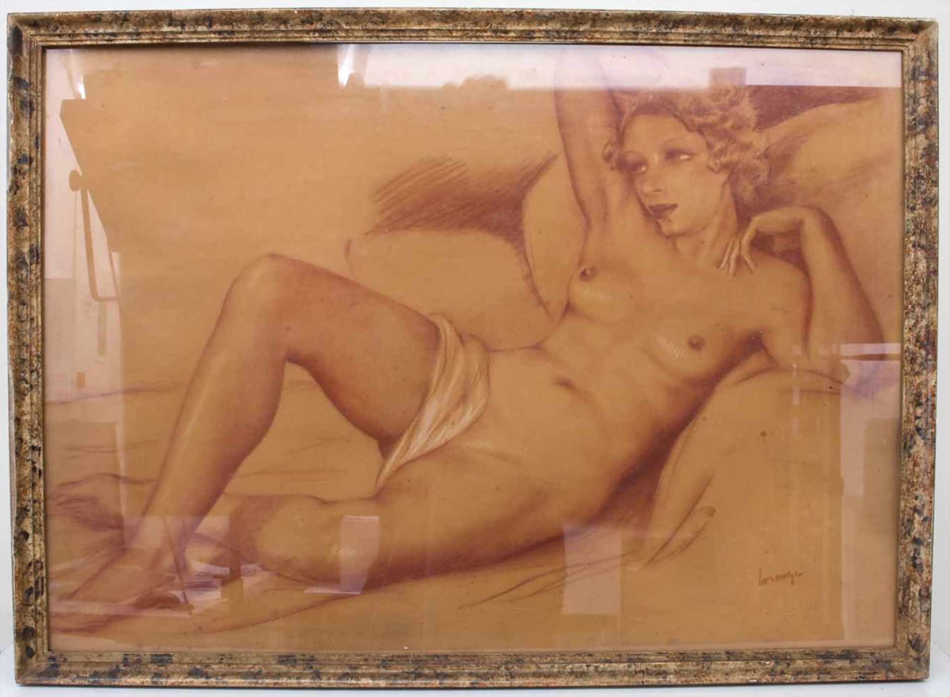 Lorenzi (tätig 1930er Jahre), 'Weiblicher Akt' / 'A female nude'Technik: Kreide auf Karton, partiell - Image 2 of 5