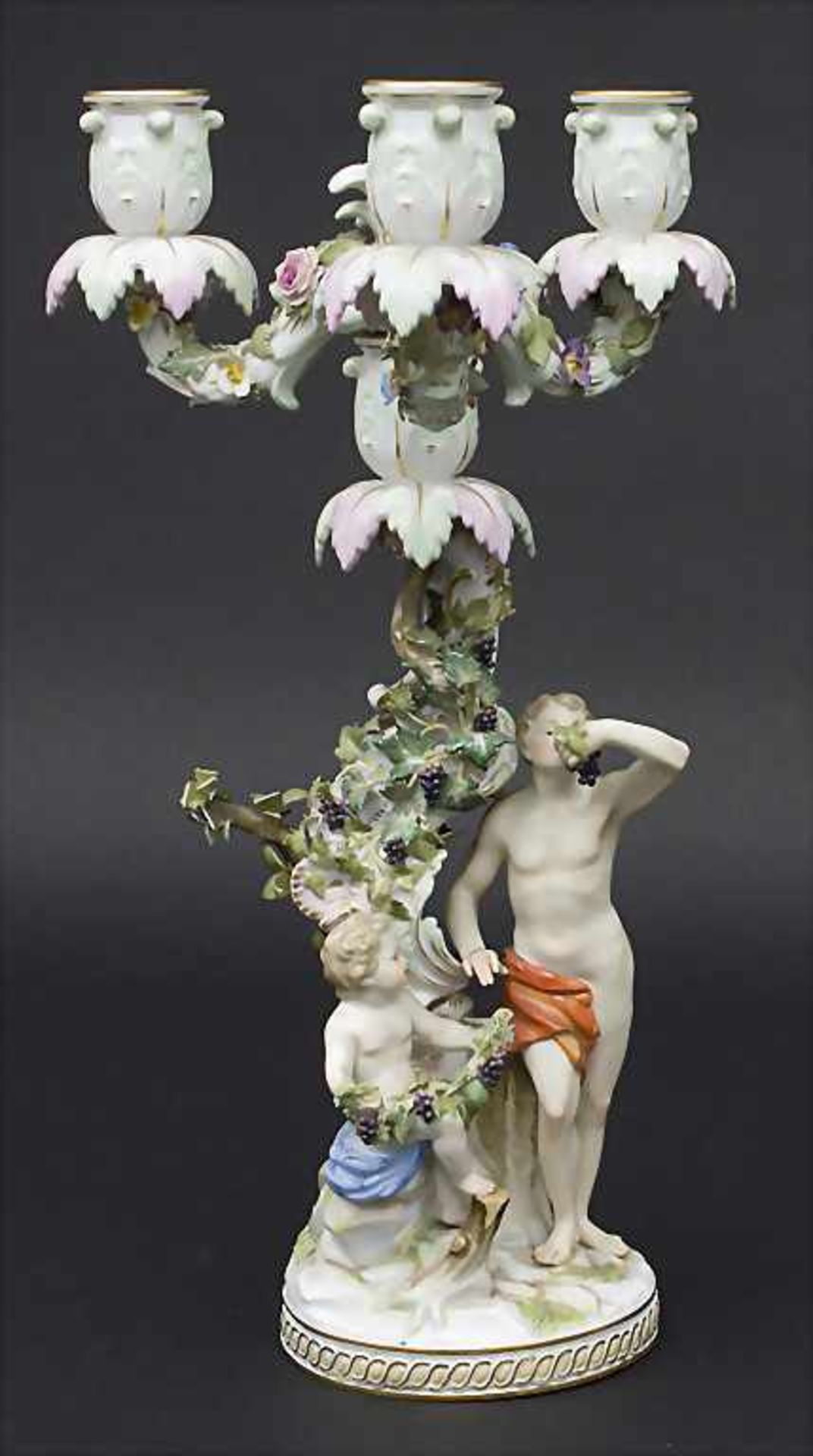 Dreiflammiger Leuchter Allegorie 'Der Herbst' / An allegorical candleholder 'The Autumn', Meissen,