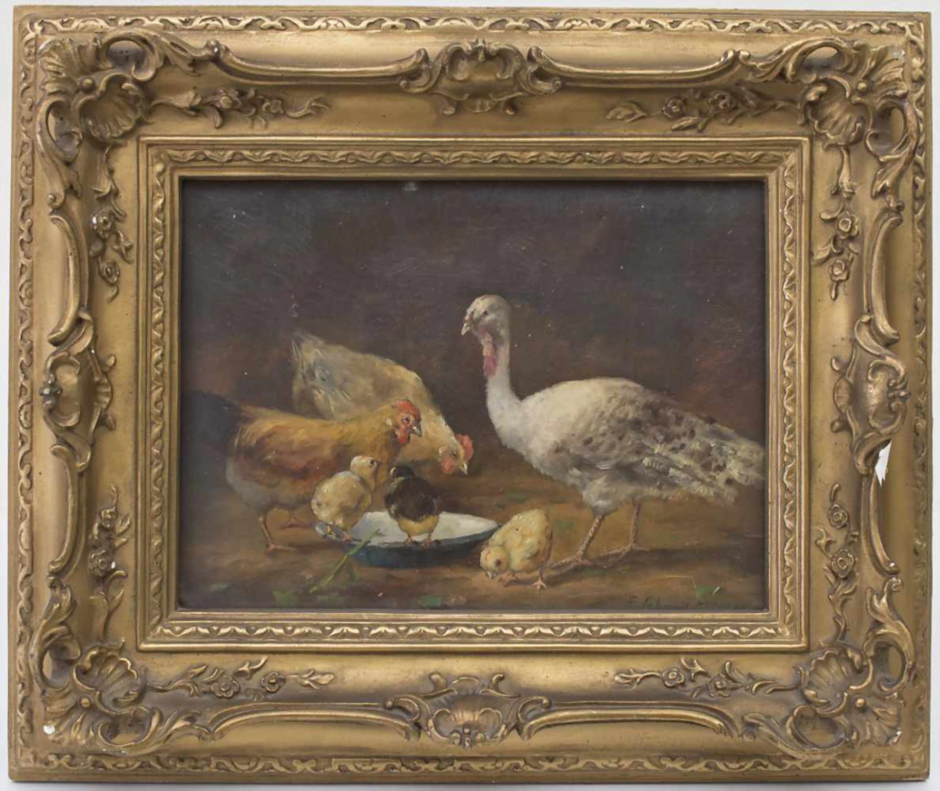 Franz Schmidt-Glümer (19. Jh.), 'Hühnerfamilie mit Truthahn' / 'A chicken family with turkey' - Image 2 of 4