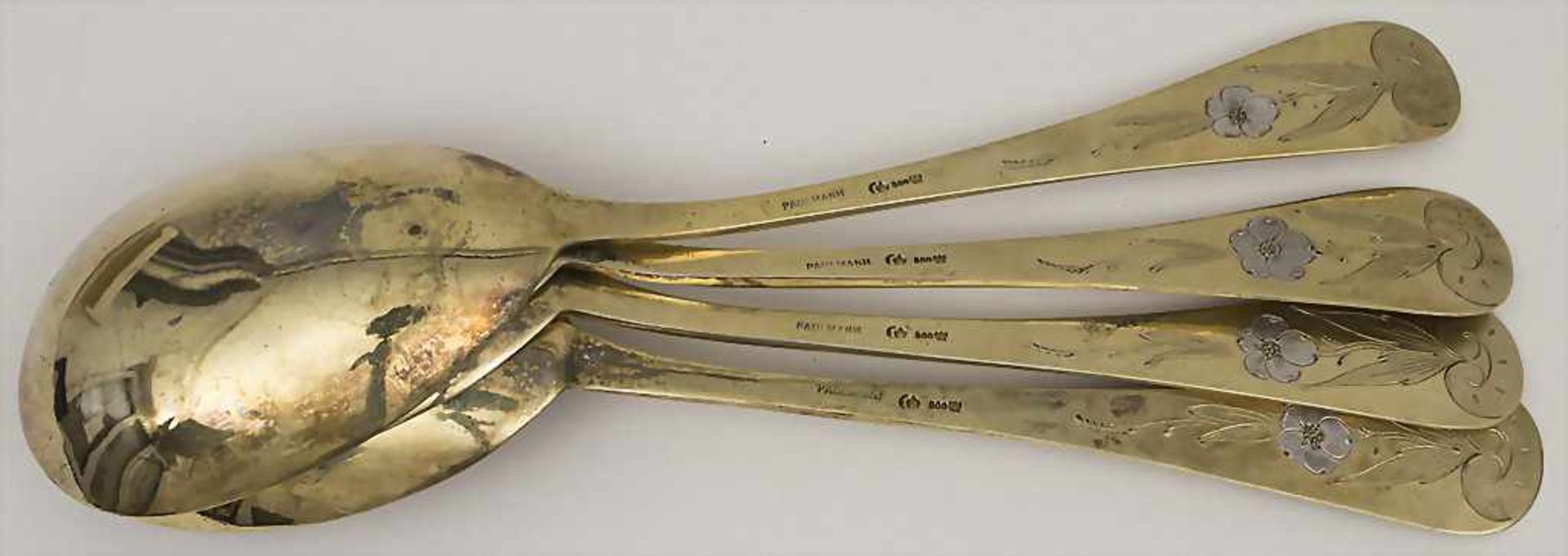 Vorlegebesteck im Etui / 4 serving spoons in a box, Bruckmann & Söhne, Heilbronn, um 1900Material: - Image 3 of 4