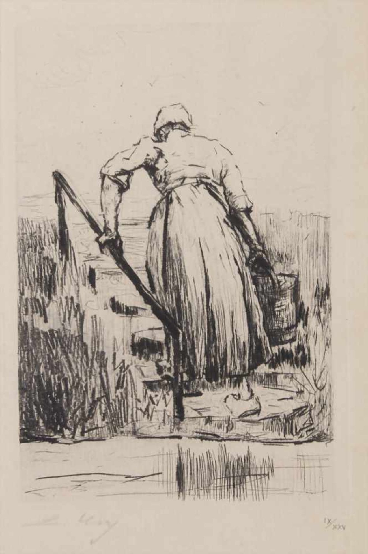 Lesser Ury (1861-1931), 'Wassertragende Bäuerin' / 'A water carrying peasant woman'Technik: