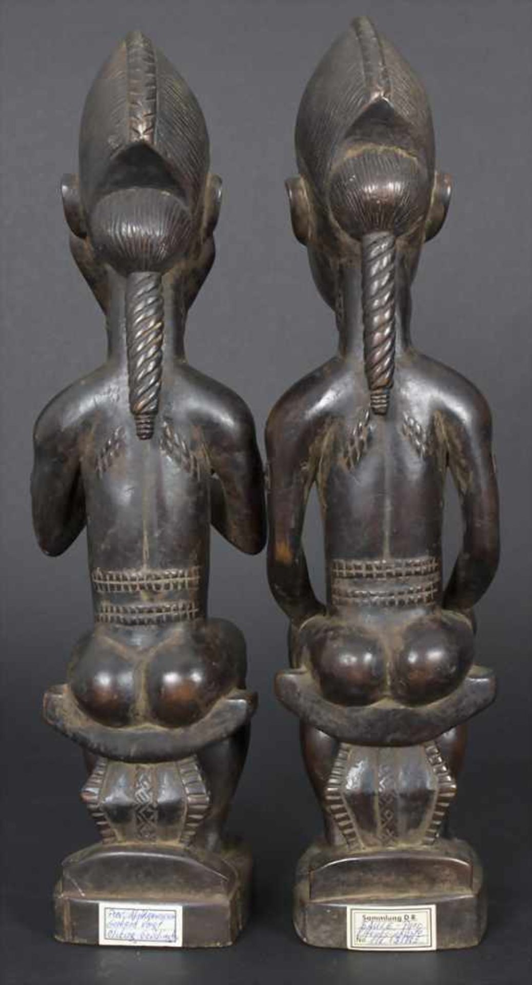 Königliches-Figurenpaar, Baule, ElfenbeinküsteMaterial: Holz, mit Gebrauchspatina,Höhe: 46,5 cm, - Bild 3 aus 4