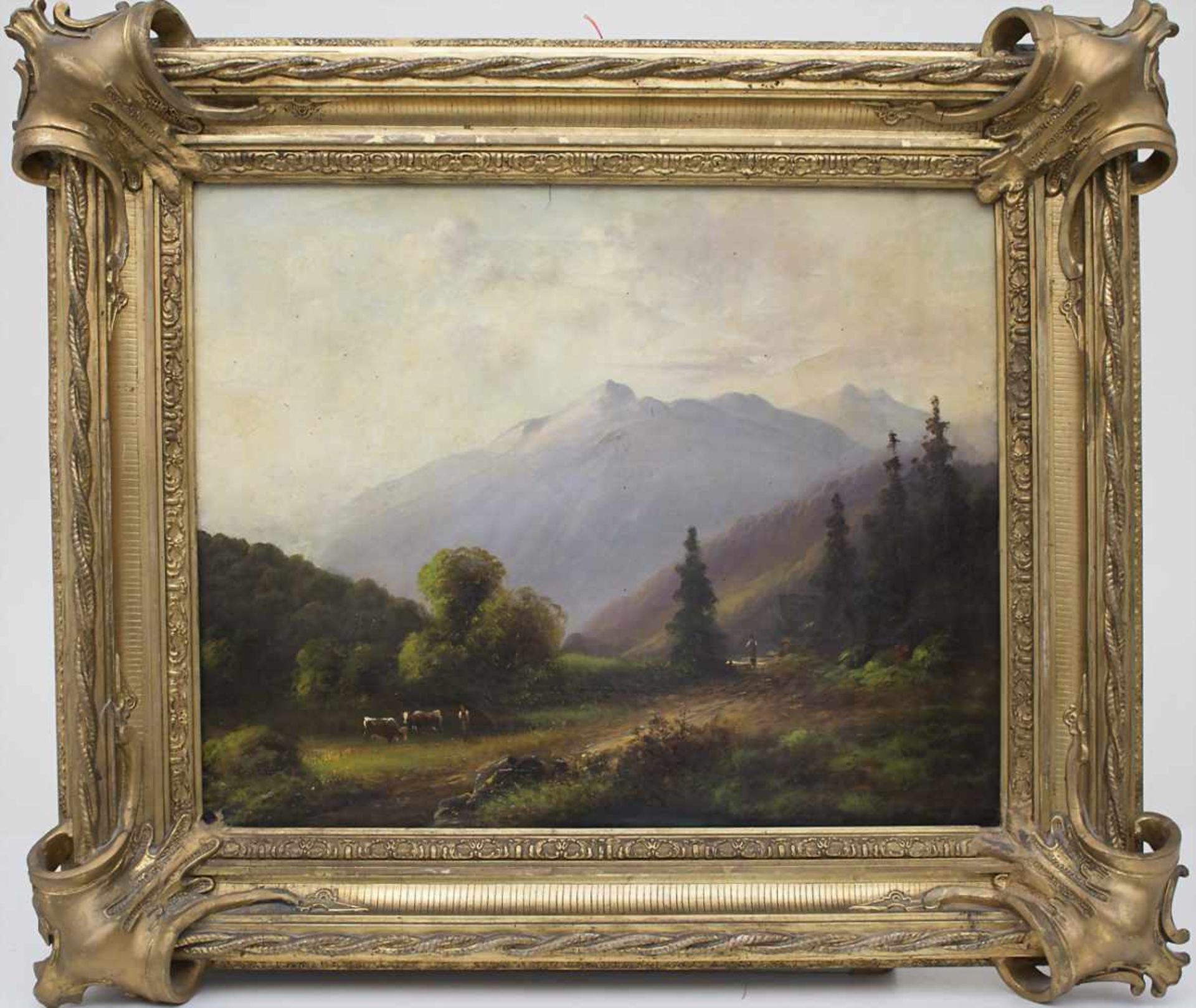 Künstler des 19. Jh., 'Alpenlandschaft mit Bauernpaar und Vieh' / 'An alpine landscape with - Bild 2 aus 5