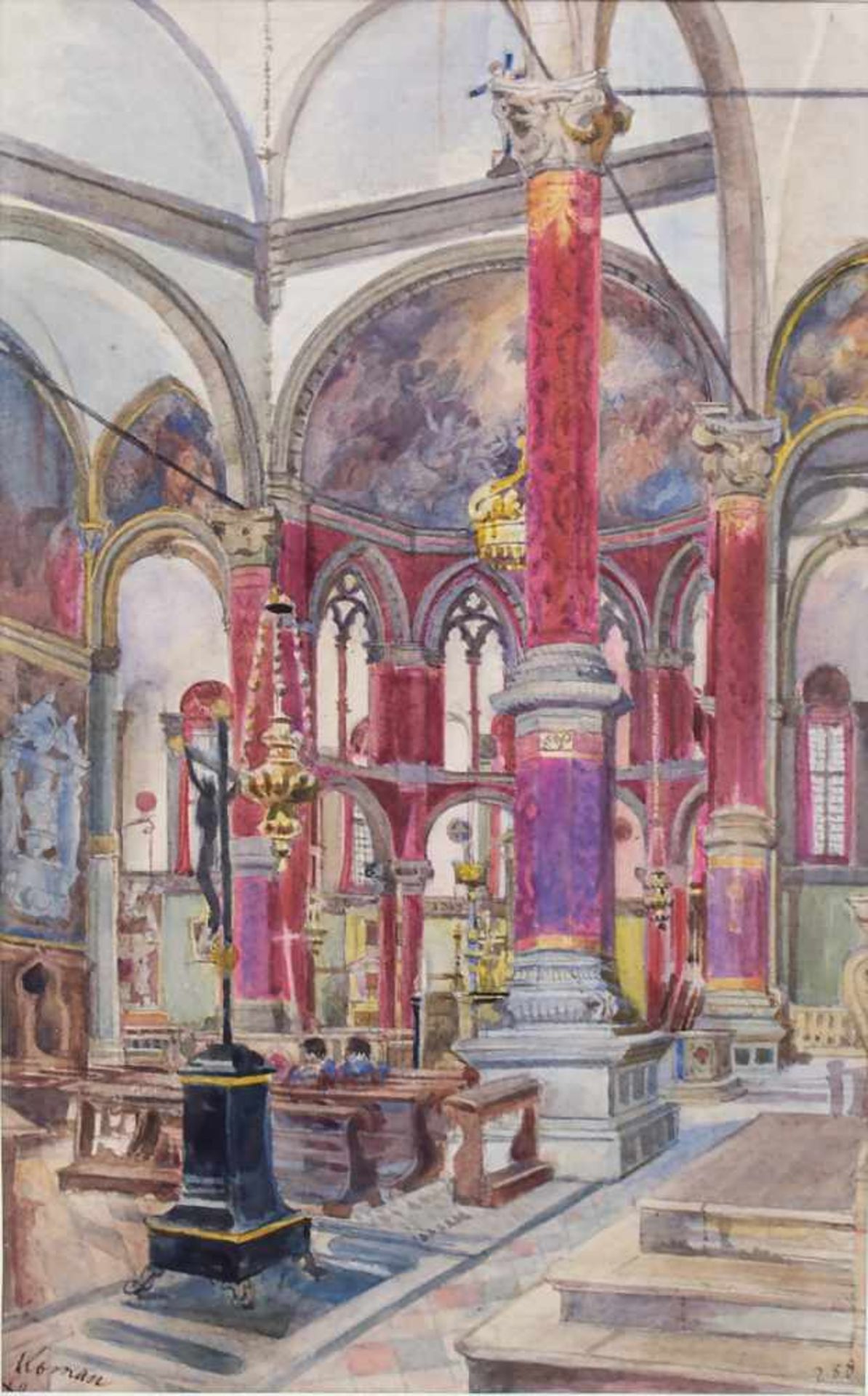 Viktor Roman (1841-1916), 'Kircheninterieur' / 'A church interior'Technik: Aquarell auf Papier,