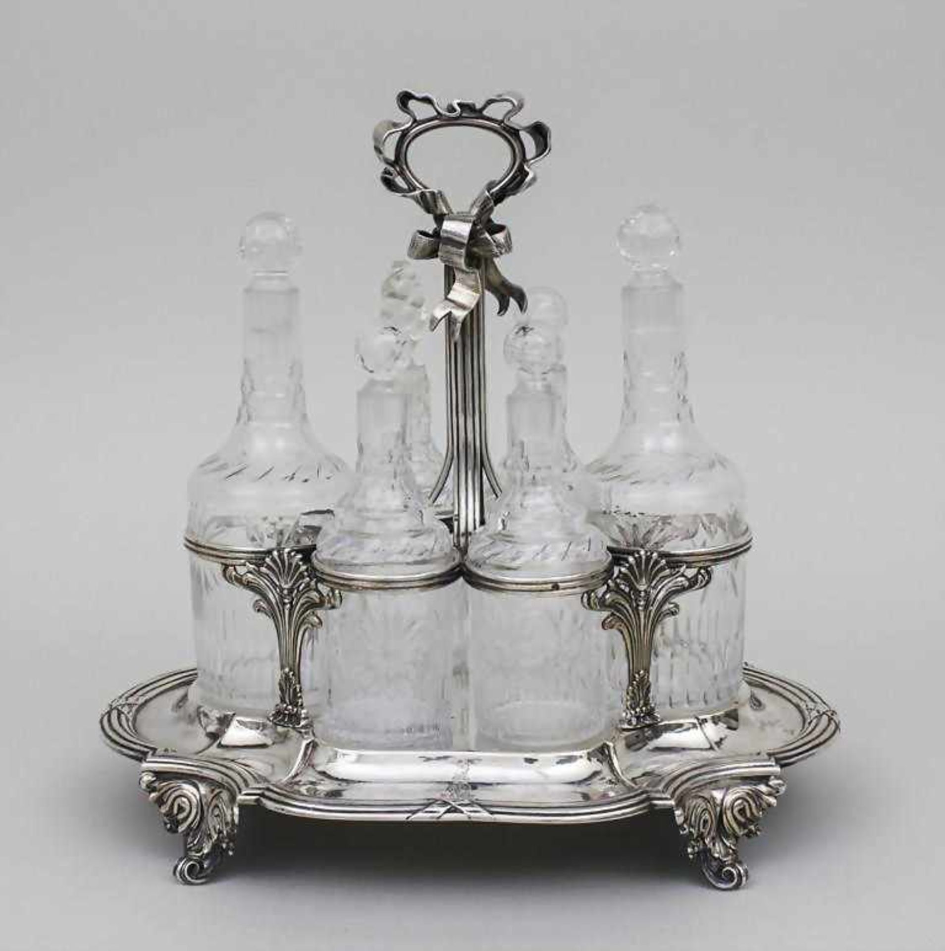 Pariser Menage/ Silver Cruet Stand, Odiot, Paris, um 1850auf vier Rocaillenfüßen Tablett mit