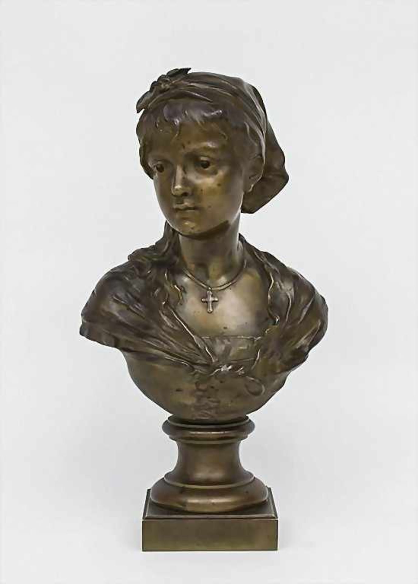 Büste eines nachdenklichen Mädchens / Bust Of A Girl, Louis Émile Cana (1845-c.1895)auf rechteckigem