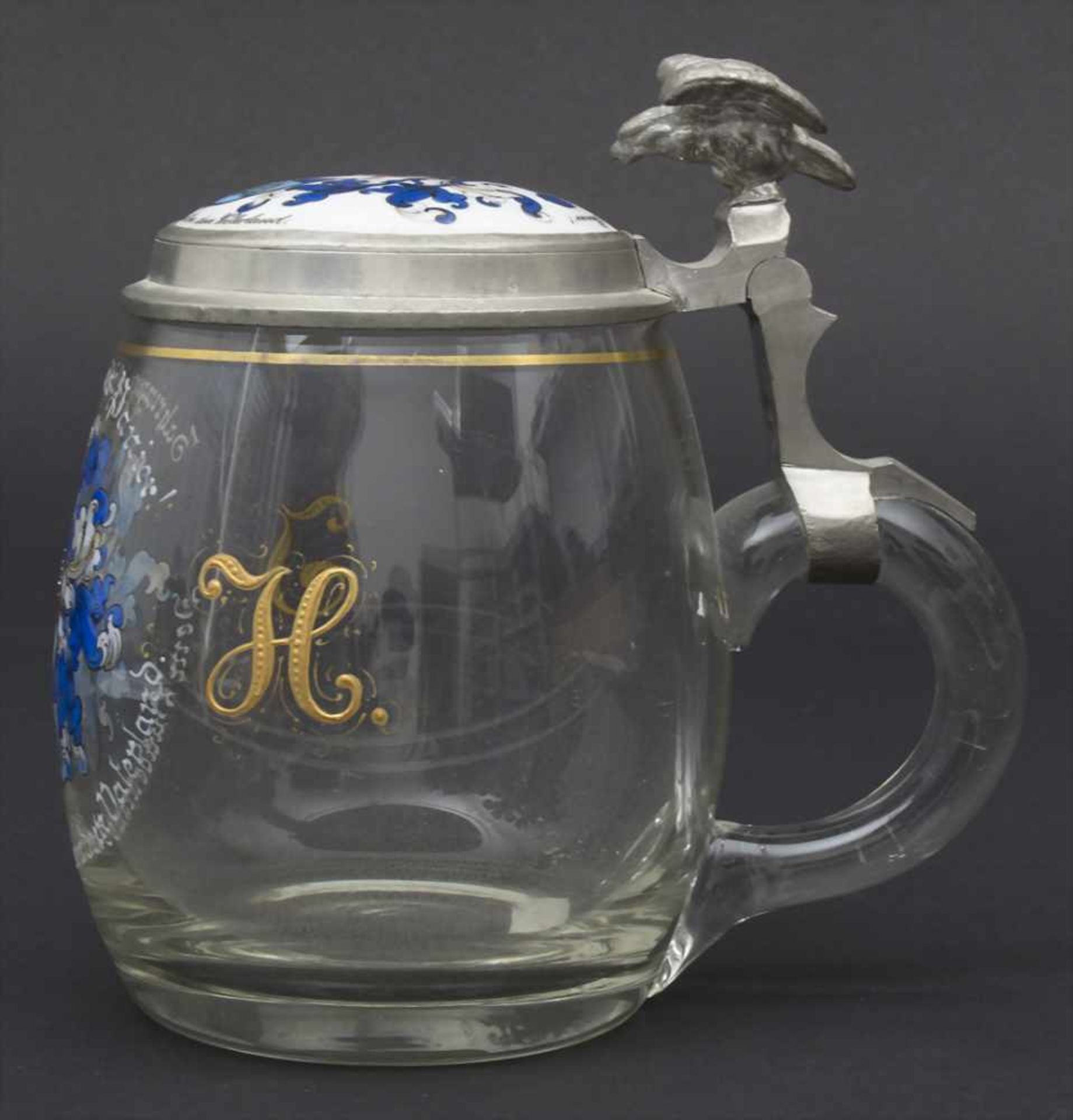 Studentenkrug, 0,5 L, wohl Heidelberg, 1902Material: farbloses Glas, Schauseite mit großem - Image 2 of 9